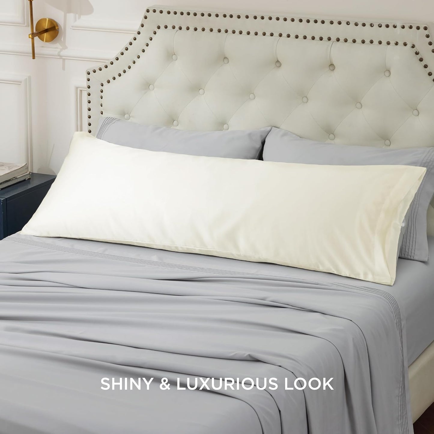 Bedsure Body Pillow Cover 20x54 Inches - Ivory Satin Similar to Silk Pillowcase for Hair and Skin, Cooling and Silky Long Body Pillow Case Cover with Envelope Closure, Gifts for Women Men