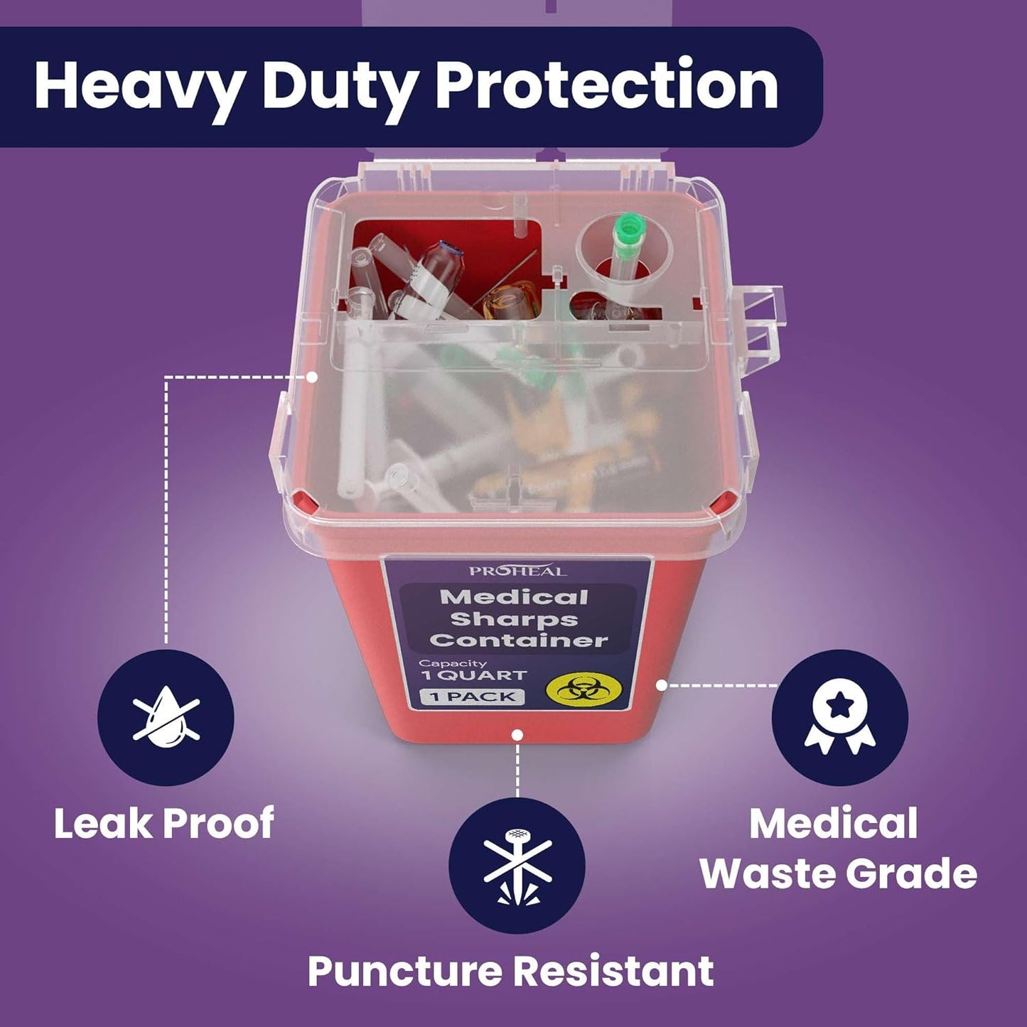 Small Sharps Containers for Home Use, 10 Pack - 1 Quart Needle Disposal Container for Diabetes Needles, Syringes, and Blades - Portable Travel Size for Biohazard Medical Waste