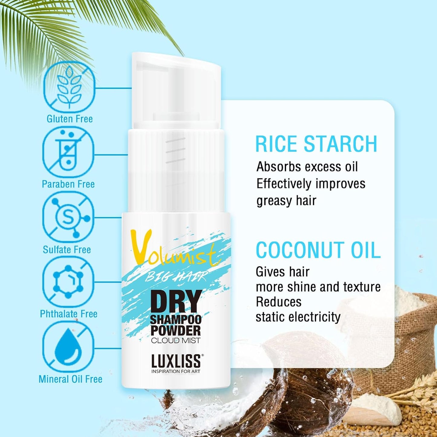 Luxliss Dry Shampoo Powder, Natural Ingredients Dry Shampoo for Women, Quickly Absorbs Excess Oil, No White Flakes, Volumizing & Voluminous - 40g