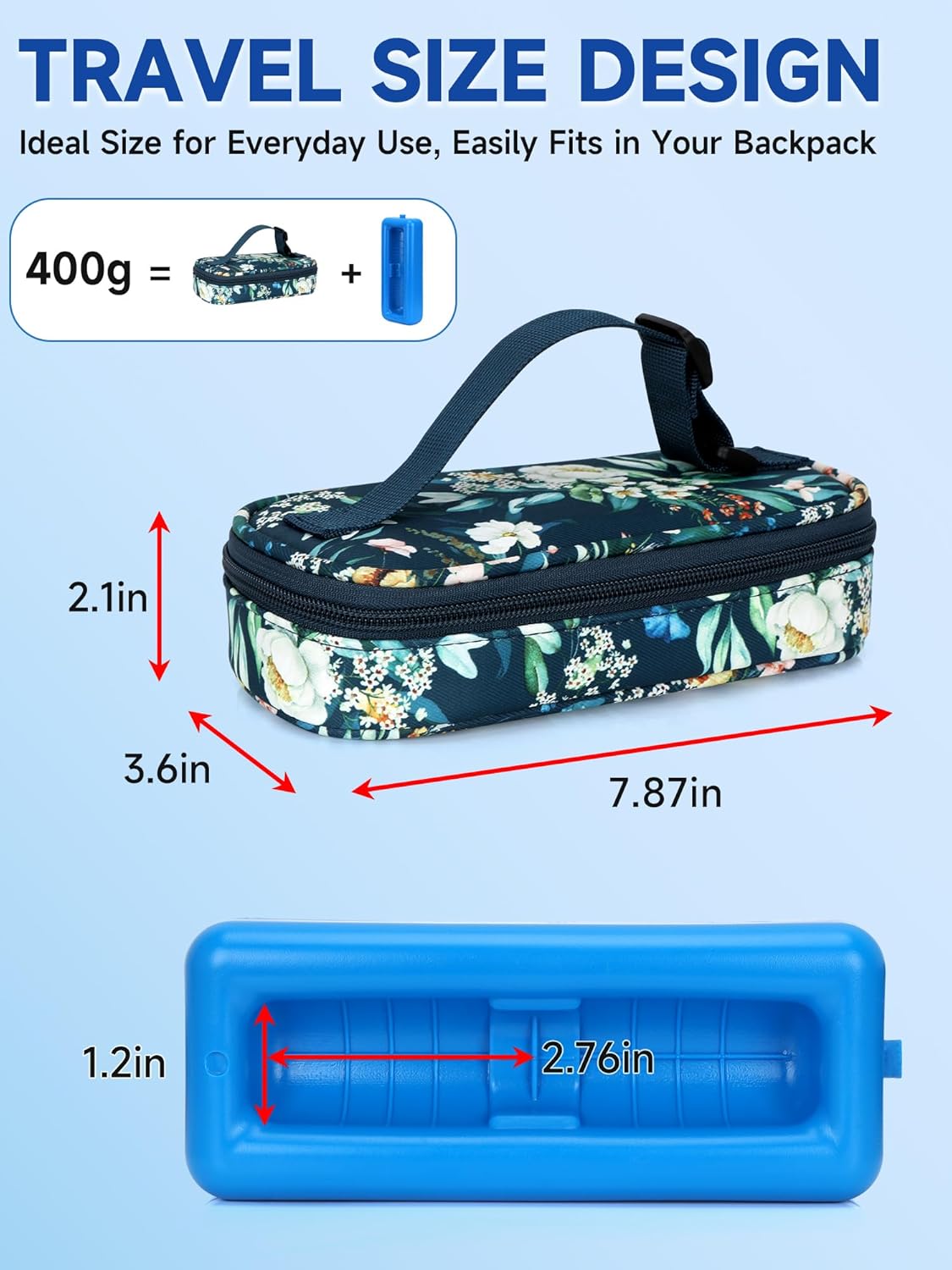 Insulin Cooler Travel Case – TSA Approved Diabetic Medication Vial Cooling Bag, Refrigerated Diabetes Supplies Organizer, Portable Mini Cooler Case with Protective Ice Brick (Camellia)