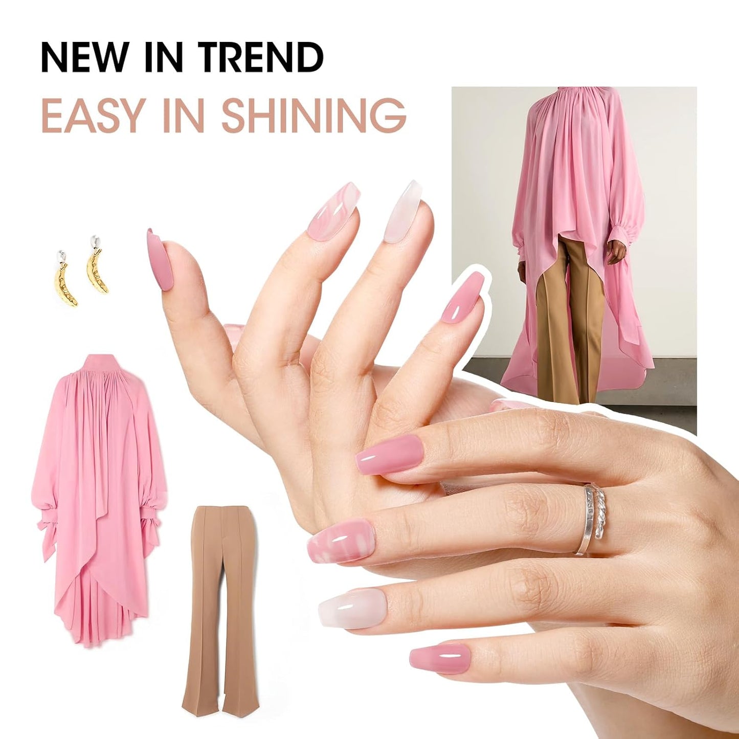 GELLEN Sheer Nude Jelly Nail Polish Not UV Gel, Neutual Regular Nail Polish, Translucent Nude Pink Milky White 6 Colors Set for Acrylic Natural Nails Home Salon, Quick Air Dry, Hema Free, Non-toxic