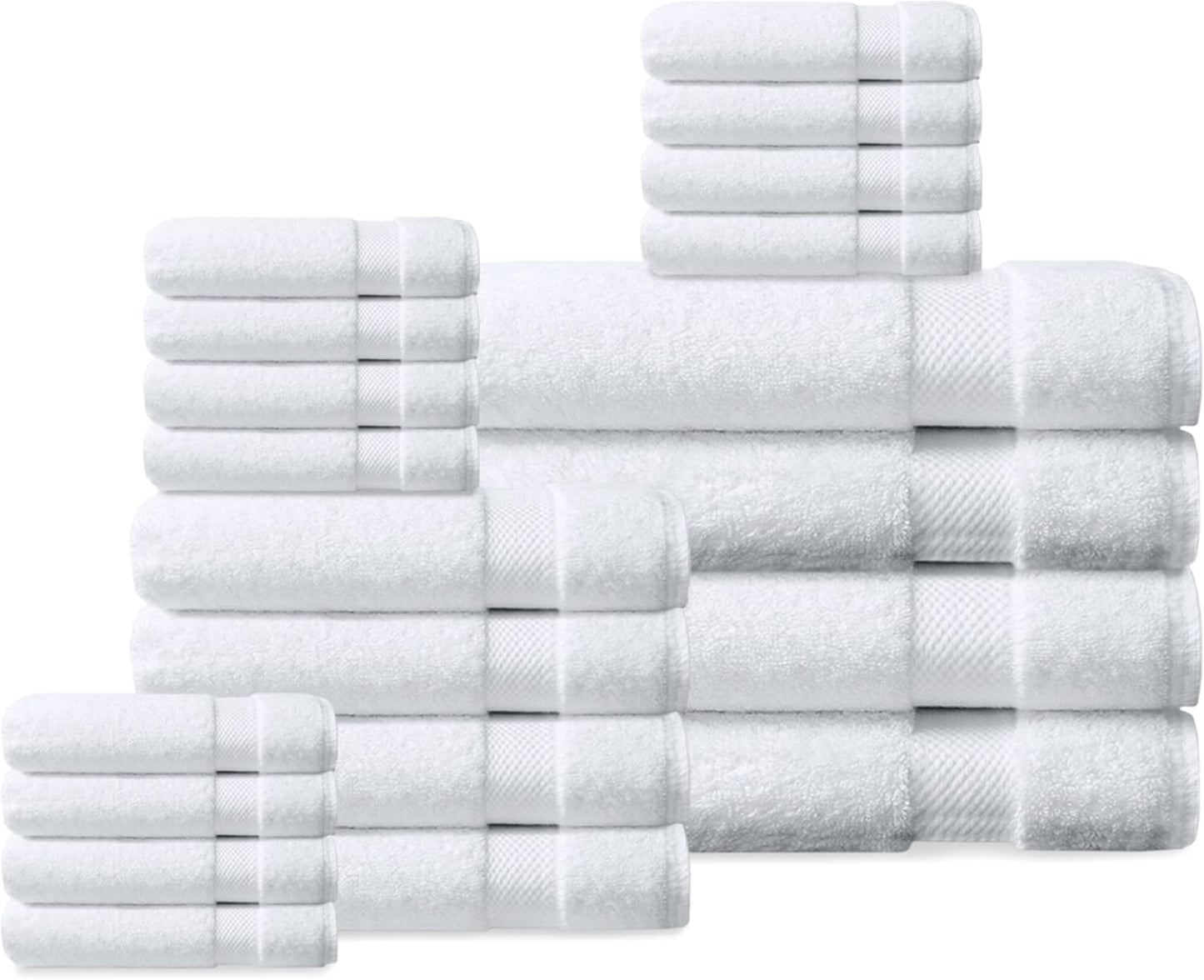 Delara Organic Cotton Luxuriously Plush Bath Towel 20 Piece Set|GOTS & Oeko-TEX Certified|Premium Hotel Quality Towels|Feather Touch Technology|650 GSM Long Staple|Soft, Quick Dry & Ultra-Absorbent