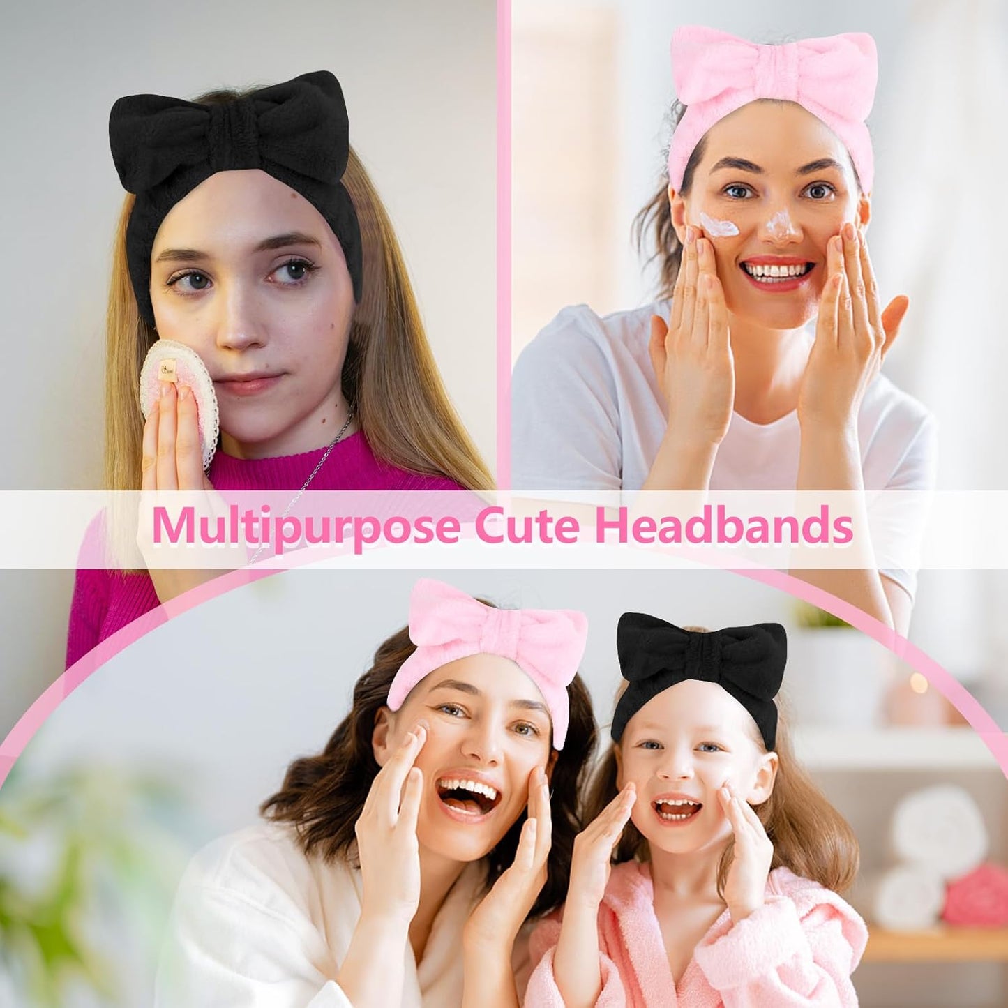 Ondder 8 Pack Makeup Headband Black and Pink Spa Headband Skincare Headbands for Washing Face