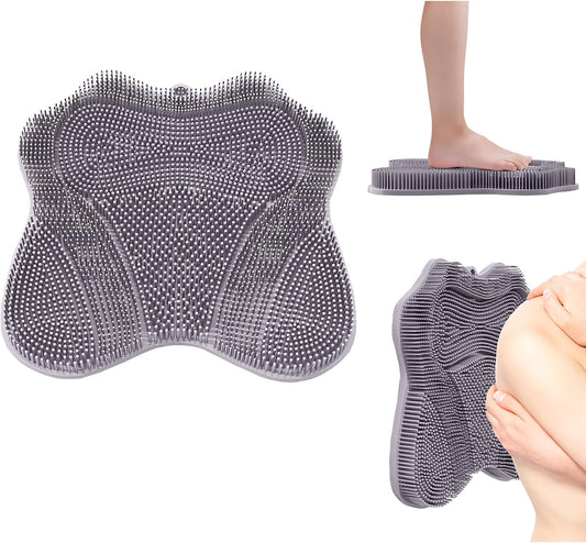 Show Foot Scrubber Mat & Silicone Back Scrubber with Butterfly Form Design,3 Brush Designs for Deep Cleaning Shower Foot Scrubber Mat, Wall Mounted Back Scrubber Silicone Bath(Grey)