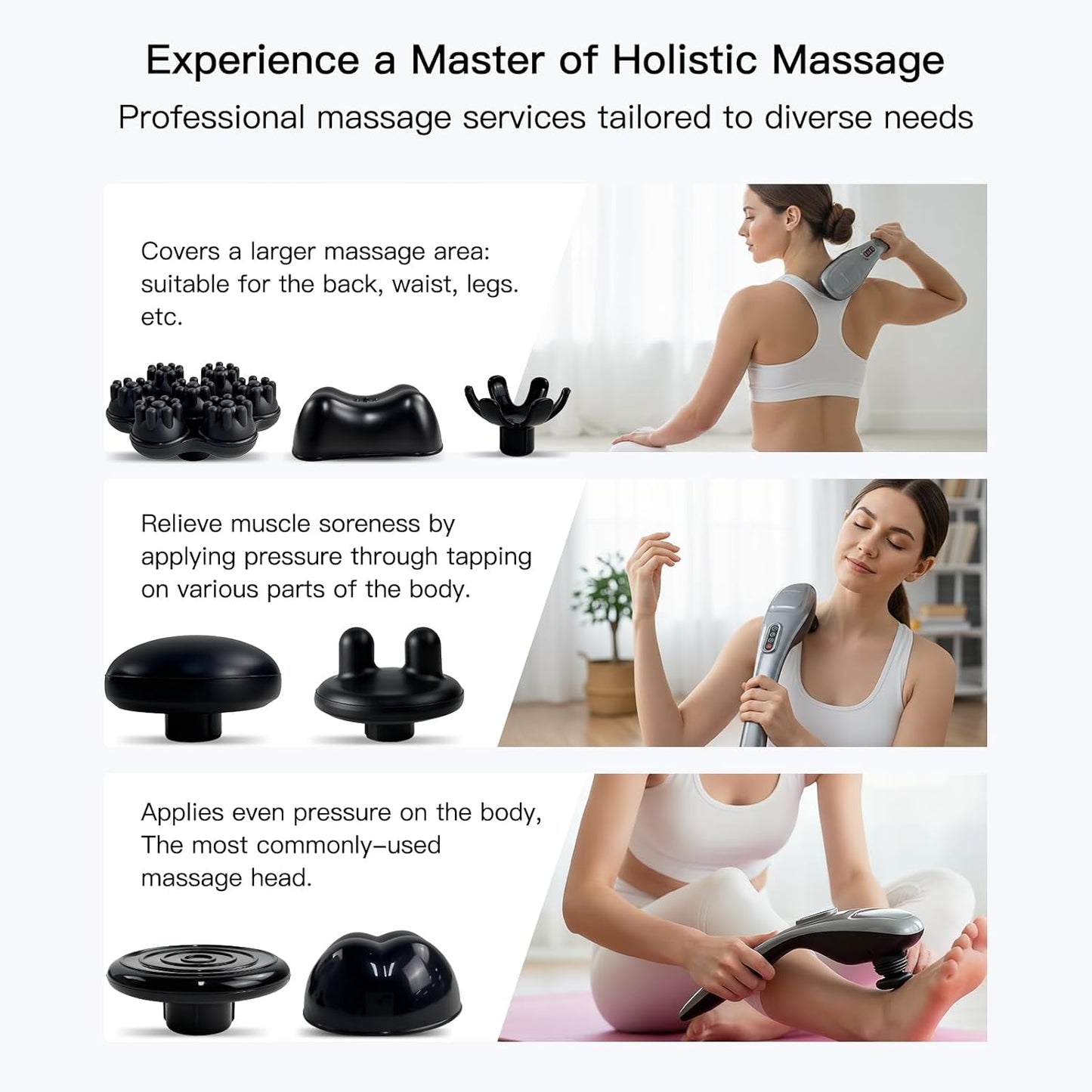 MEGAWISE Handheld Back Massager | Deep Tissue Percussion Massage for Back, Neck, Shoulders, Waist and Legs (Cordless Silver)