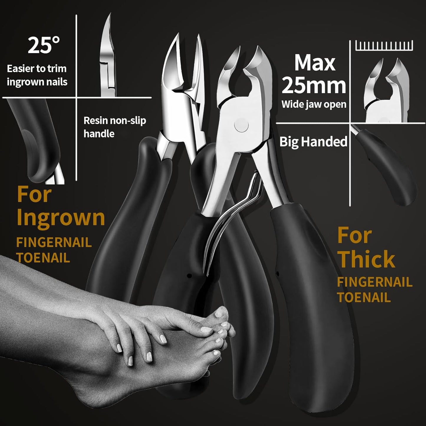 Toenail Clippers for Seniors Thick Toenails, Curved Blade Angled Nail Clippers and Straight Nail Clipper, Heavy Duty Ingrown Toenail Clippers, Large Toe Nail Cutter Clippers for Ingrown Nails