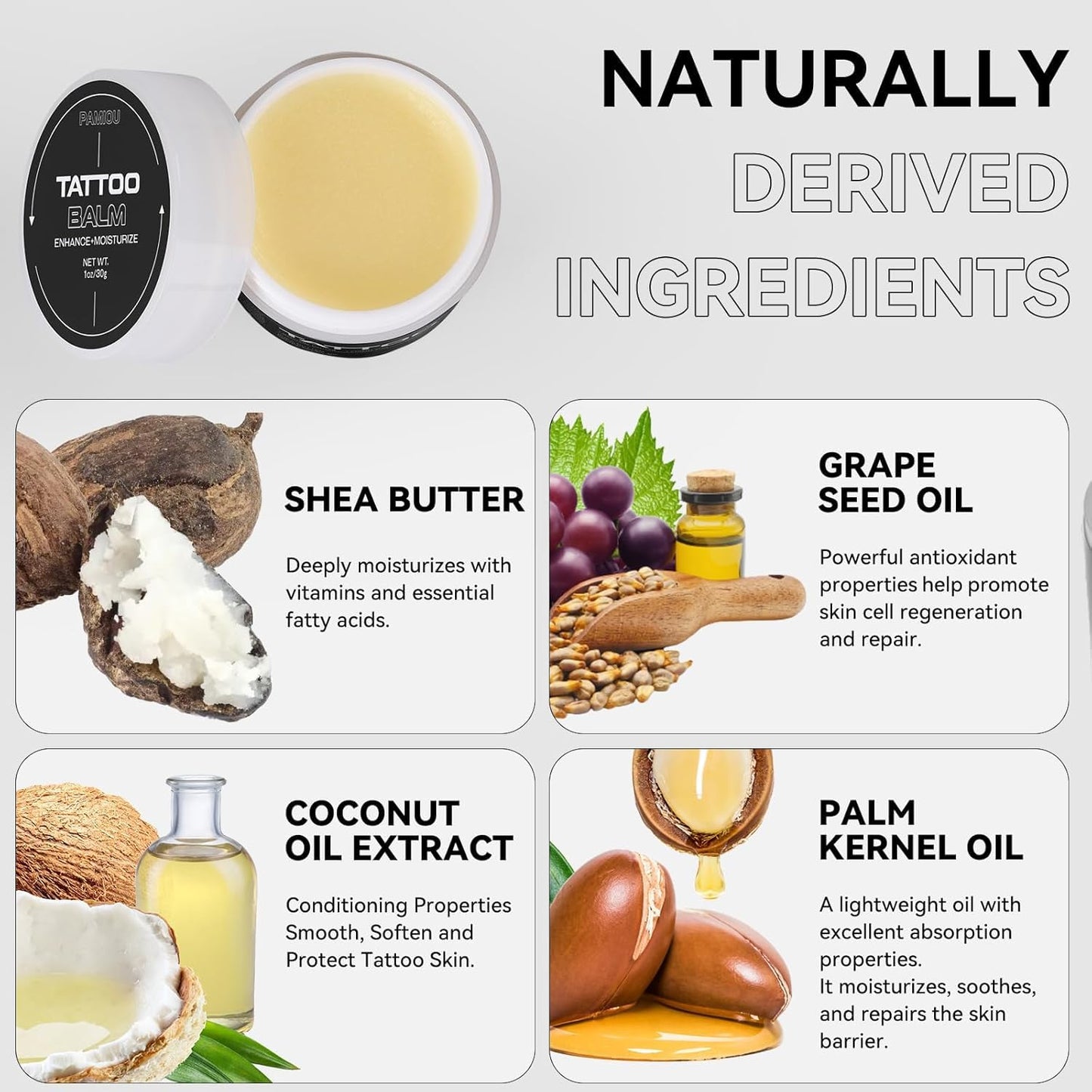 Tattoo Aftercare Balm, Tattooed Skin Moisturizer & Color Enhancement, Cream Butter For New & Old Tattoos, Naturally-Derived Ingredients, Petroleum Free, Fragrance Free - 1.06oz