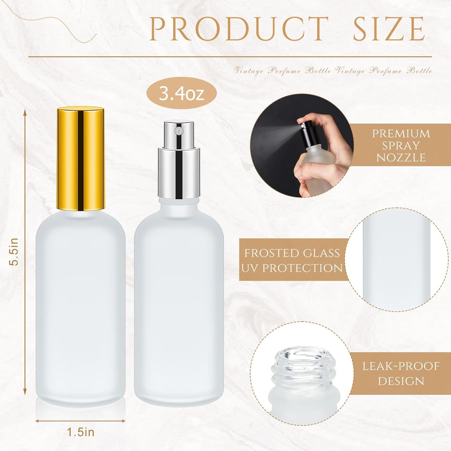 Roshtia 30 Pcs 3.4 oz/ 100 ml Black, Gold, Silver Glass Spray Bottle Refillable Perfume Atomizer Clear Decorative Empty Bottles with Fine Mist Sprayer Pump for Face Body Travel