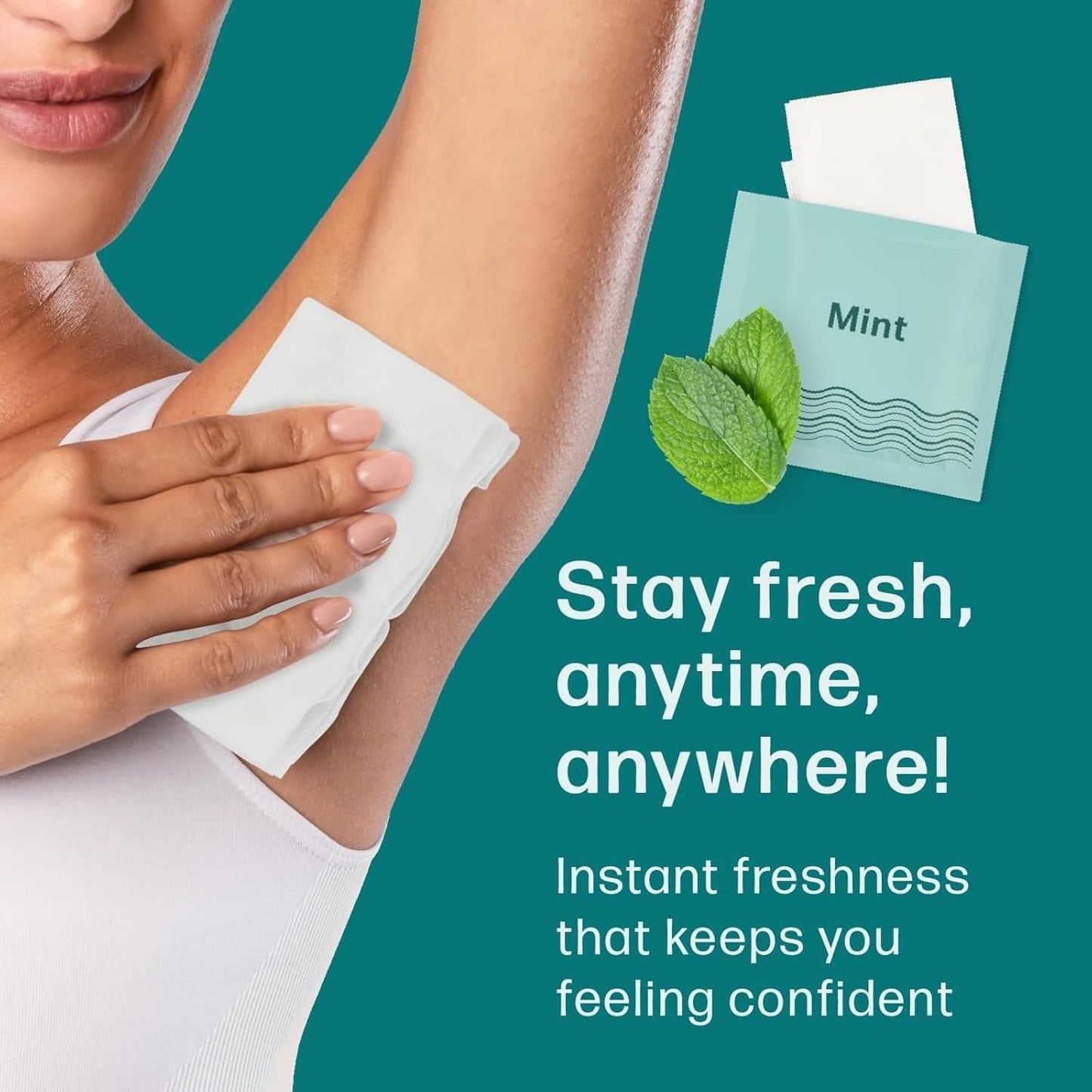 Dew Well 50 Individually Wrapped Armpit Wipes, Deodorant Wipes, A Fresh Start When You’re On the Go, Aluminum, Paraben, and Sulfate Free, Mint Scent