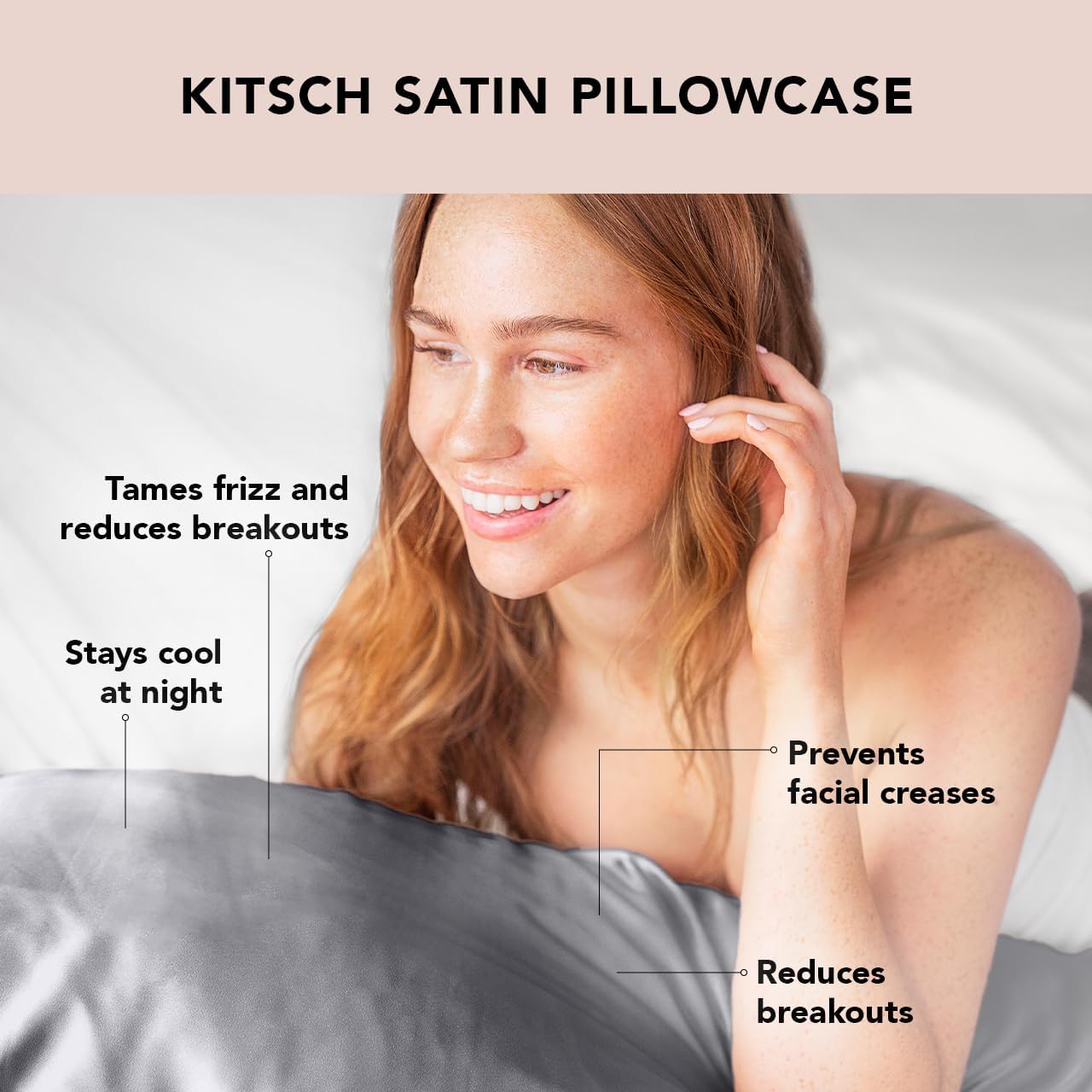 Kitsch Satin Pillowcase with Zipper for Hair & Skin, Softer Than Silk Pillow Cases Queen, Wrinkle-Free, Smooth and Cooling Satin Pillow Covers, Standard Size 19"x26" - Charcoal