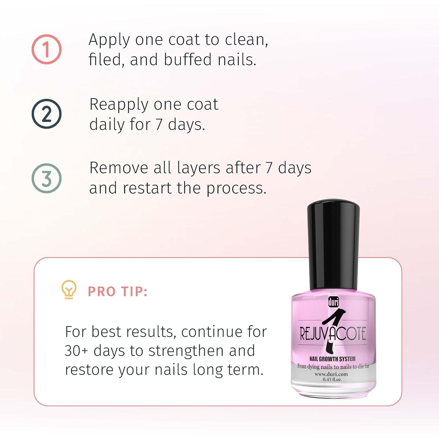 duri Rejuvacote 1 Original Maximum Strength Nail Growth System Base, Top Coat - Nails Hardening, Repair, Chipping, Strengthen, Breaking and Brittle Treatment, by Duri cosmetics (Pack of 1)