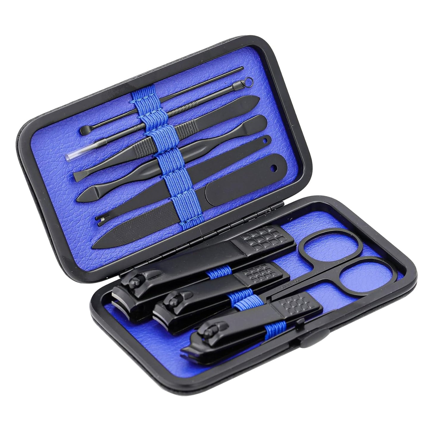 Manicure Set Nail Clippers Kit Professional Stainless Steel Nail Care Tools with Leather Travel Case 10 in 1 Blue