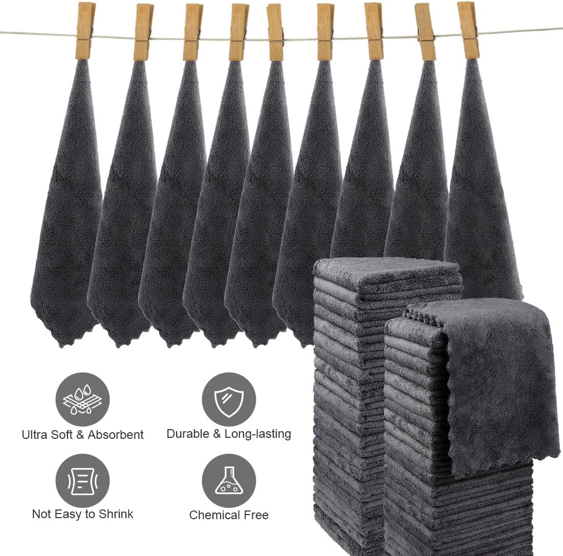 Orighty Makeup Remover Cloths, Cleansing, Reusable, Soft & Washable Coral Fleece Microfiber Washcloths/Towel for Face, Eye, Lips, Pack of 48, 12 x 12 inch (Grey)