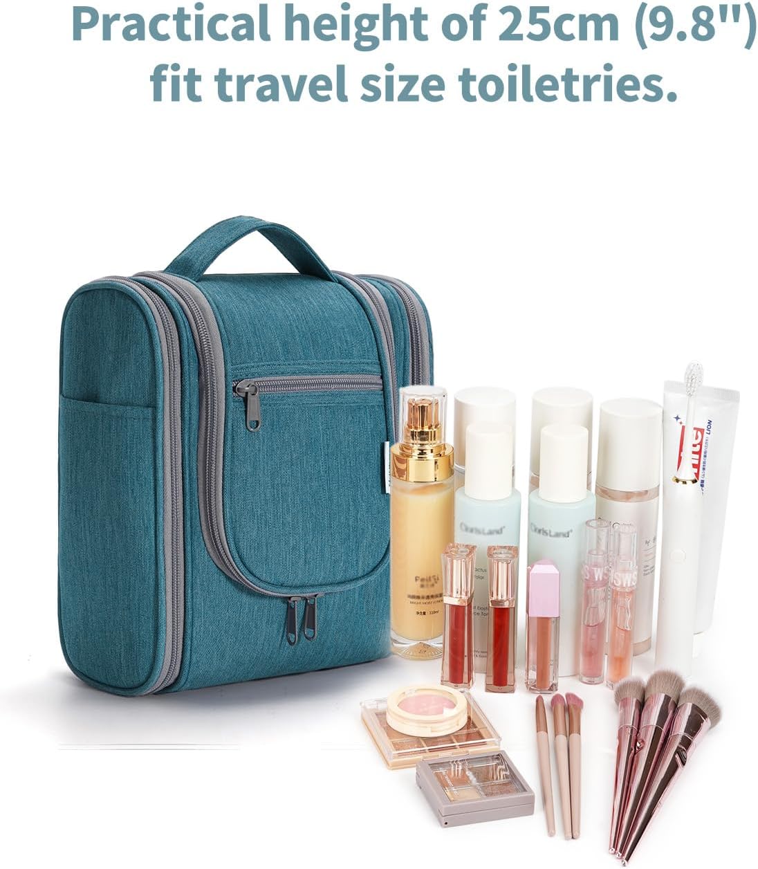 Narwey Small Hanging Travel Toiletry Bag Cosmetic Make up Organizer for Women and Men (Medium, Teal)