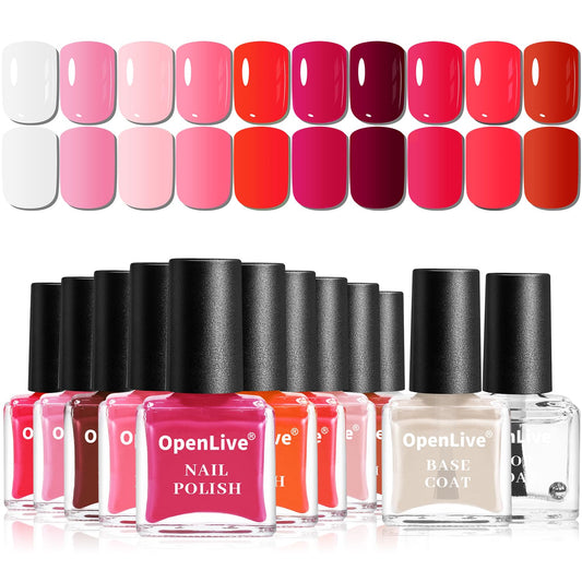 12 PCS Pink Nail Polish Set With 10 Colour Combo, 2 PCS Base and Top Coat, Fast Drying Long Lasting Nail Polish for Holiday Gift Giving