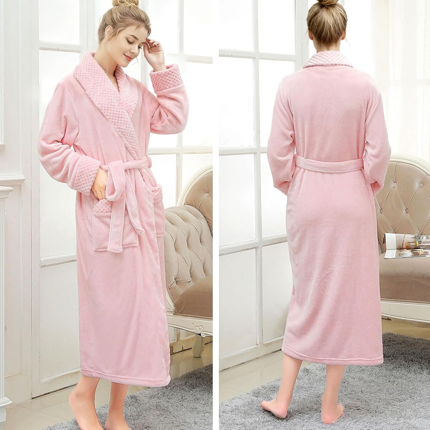 Hellomamma Long Bath Robe for Womens Plush Soft Fleece Bathrobes Nightgown Ladies Pajamas Sleepwear Housecoat