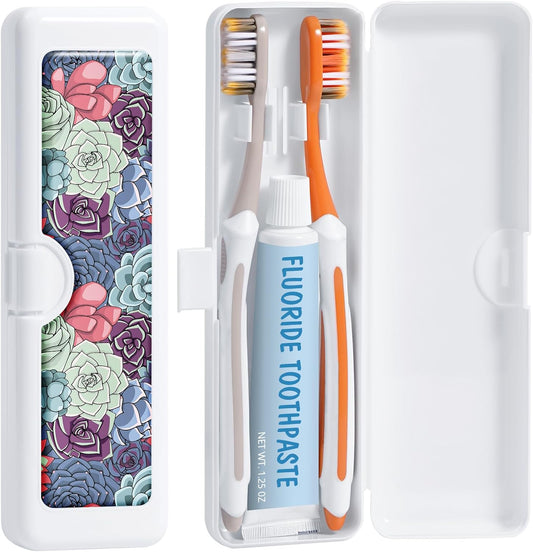 Toothbrush Travel Case - Colorful Pattern, Holder and Covers for Toothbrushes, Includes Tongue Scraper Case