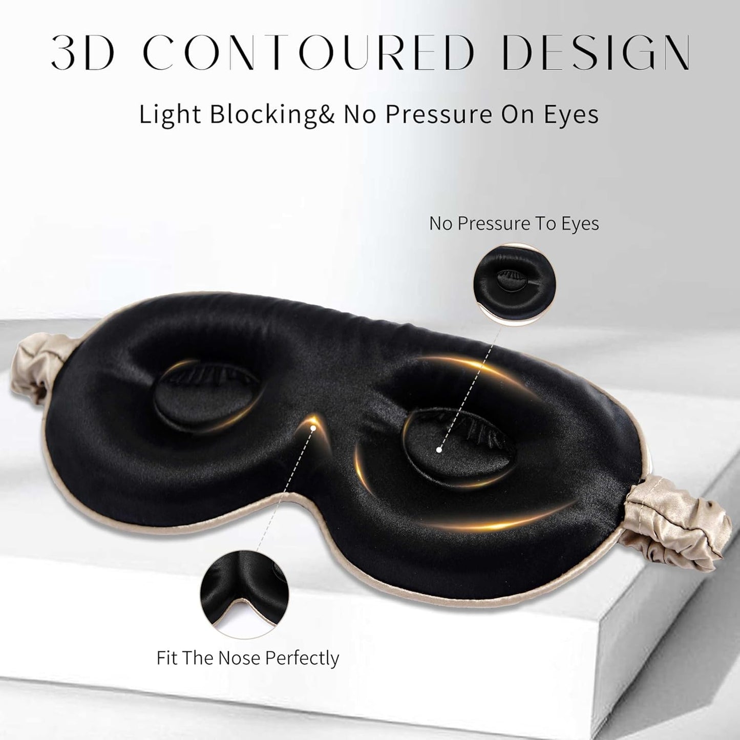 100% 22 Momme Mulberry Silk Sleep Mask, Eye Cover for Sleeping, Blackout 3D Sleep Masks for Lash Extensions with Adjustable Strap for Men and Women (Caramel)