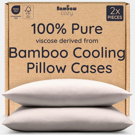 Bambaw 100% Viscose Derived from Bamboo Pillowcase King Size – Set of 2 Cooling Pillow Cases for Hair Protection with Envelope Closure, Breathable & Anti Acne Pillowcase (Sand)