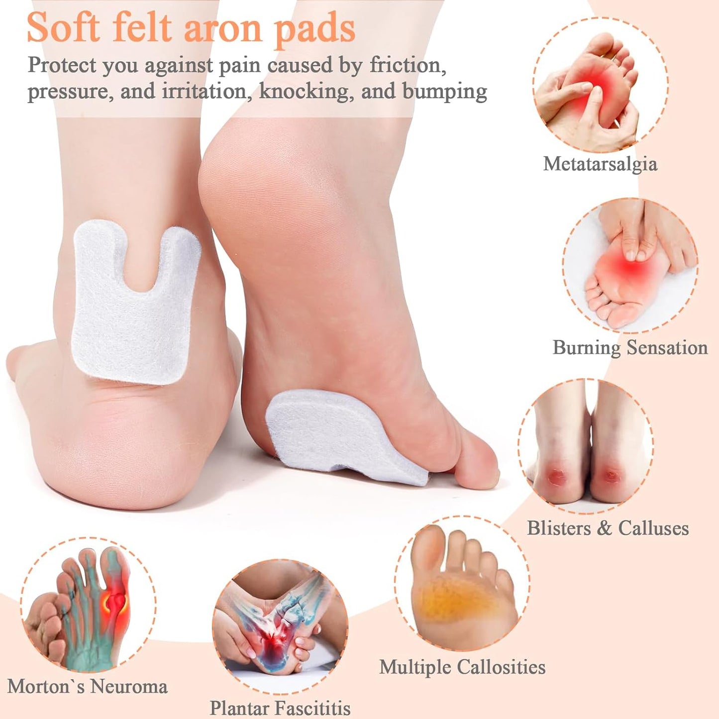 72 Pcs Callus Pads for Feet Soft Felt Callus Cushions for Bottom of Foot U Shape Metatarsal Pads Pain Relief Adhesive Coin Pads Keep Protecting Calluses from Rubbing on Shoes for Women Men Heel Pads