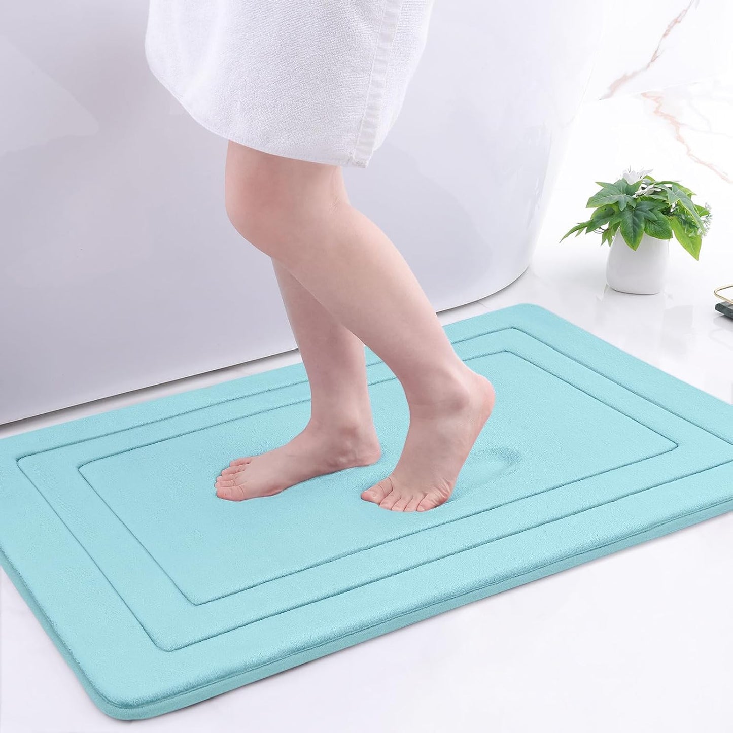 Arotive Memory Foam Bathroom Rug Mat 36x24, Ultra Soft and Absorbent Bath Mat, Machine Wash Dry, Comfortable Bath Rug Carpet for Bathroom Floor, Tub and Shower, Sky Blue