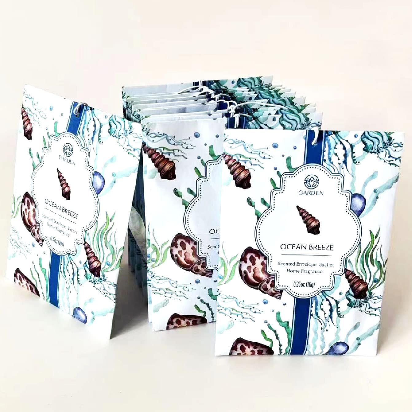 Scented Sachets - 12 Pack, Long-Lasting Home Fragrance Sachet Bags, Large Fresh-Scented Envelope Packets, Fragrant Sachets for Drawers and Closets (Ocean Breeze)