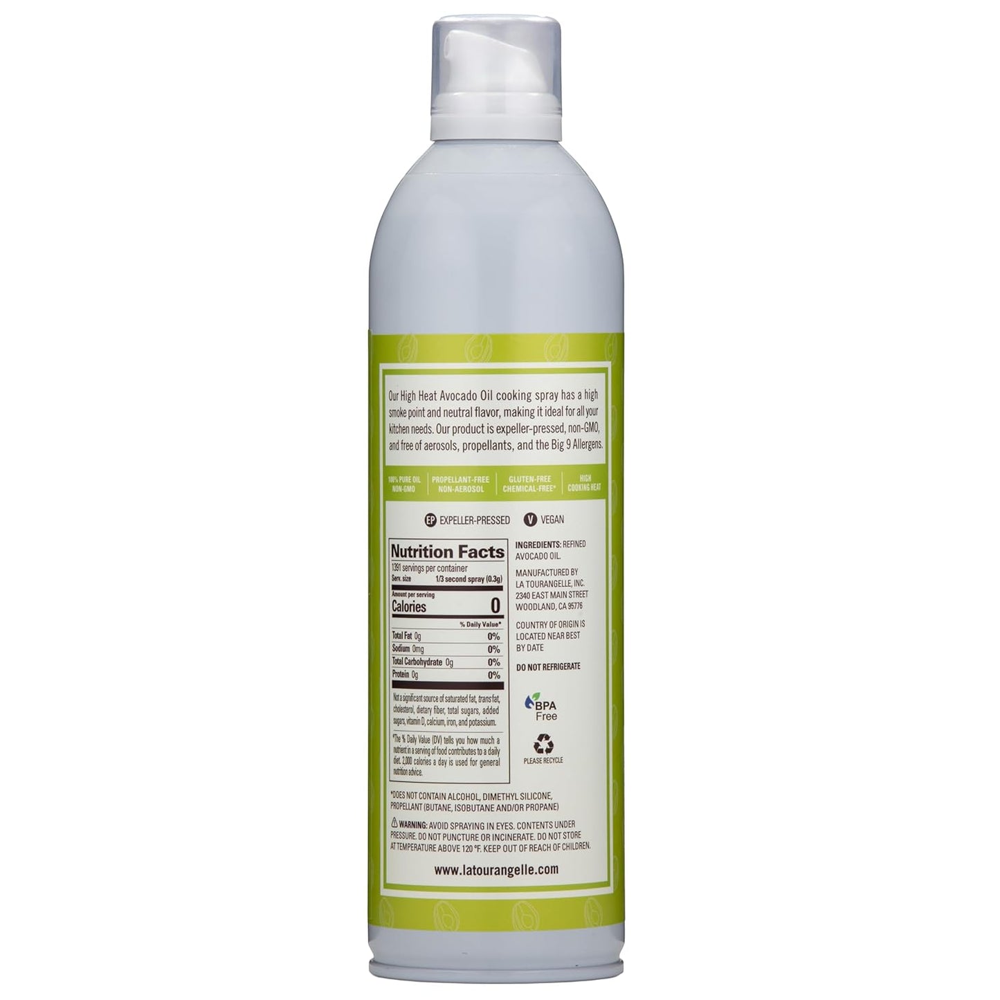 La Tourangelle, Avocado Oil Spray, All-Natural Handcrafted from Premium Avocados, Great for Cooking, Butter Substitute, and Skin and Hair Care, Spray Cooking and Grilling Oil, 13 fl oz