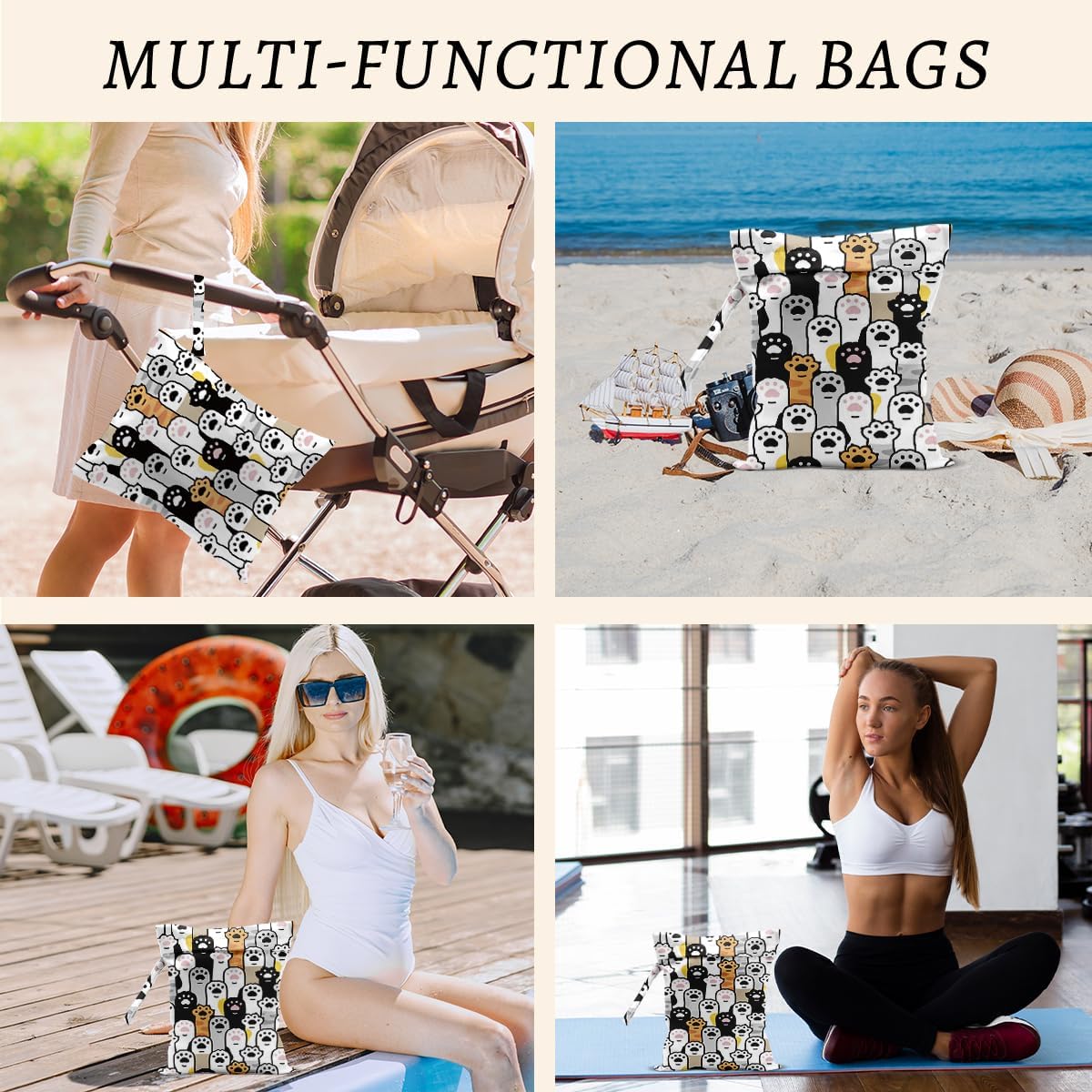 Claws Wet Bags 12x10 Inch, Cats claw Waterproof Reusable Wet Dry Bags, Washable Travel Laundry Bag for Swimsuit Pool Beach Diapers Dirty Yoga Gym Clothes, Cat Gifts for Women Friend Travelers