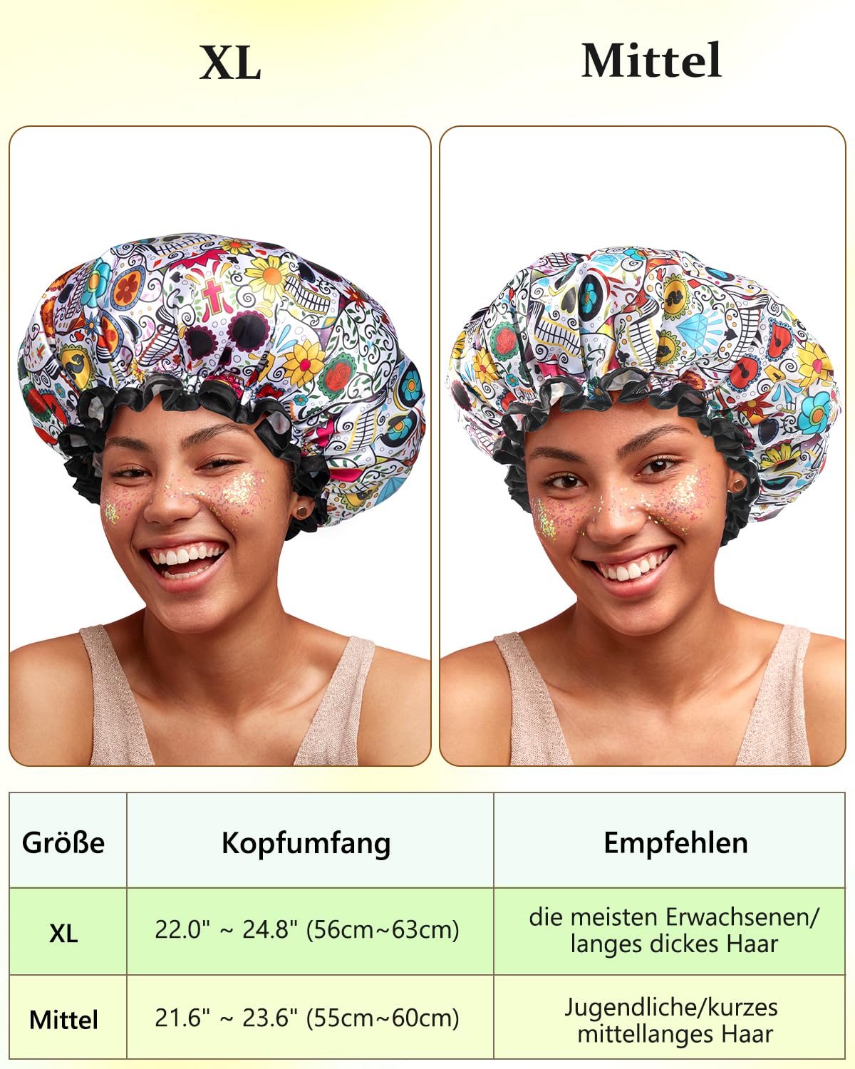 mikimini Shower Cap for Women Reusable Waterproof, Hair Cap for Shower with Double Layers, Stylish Vibrant Designed Shower Bonnet for Medium Thick Hair, Medium, 2 Pieces