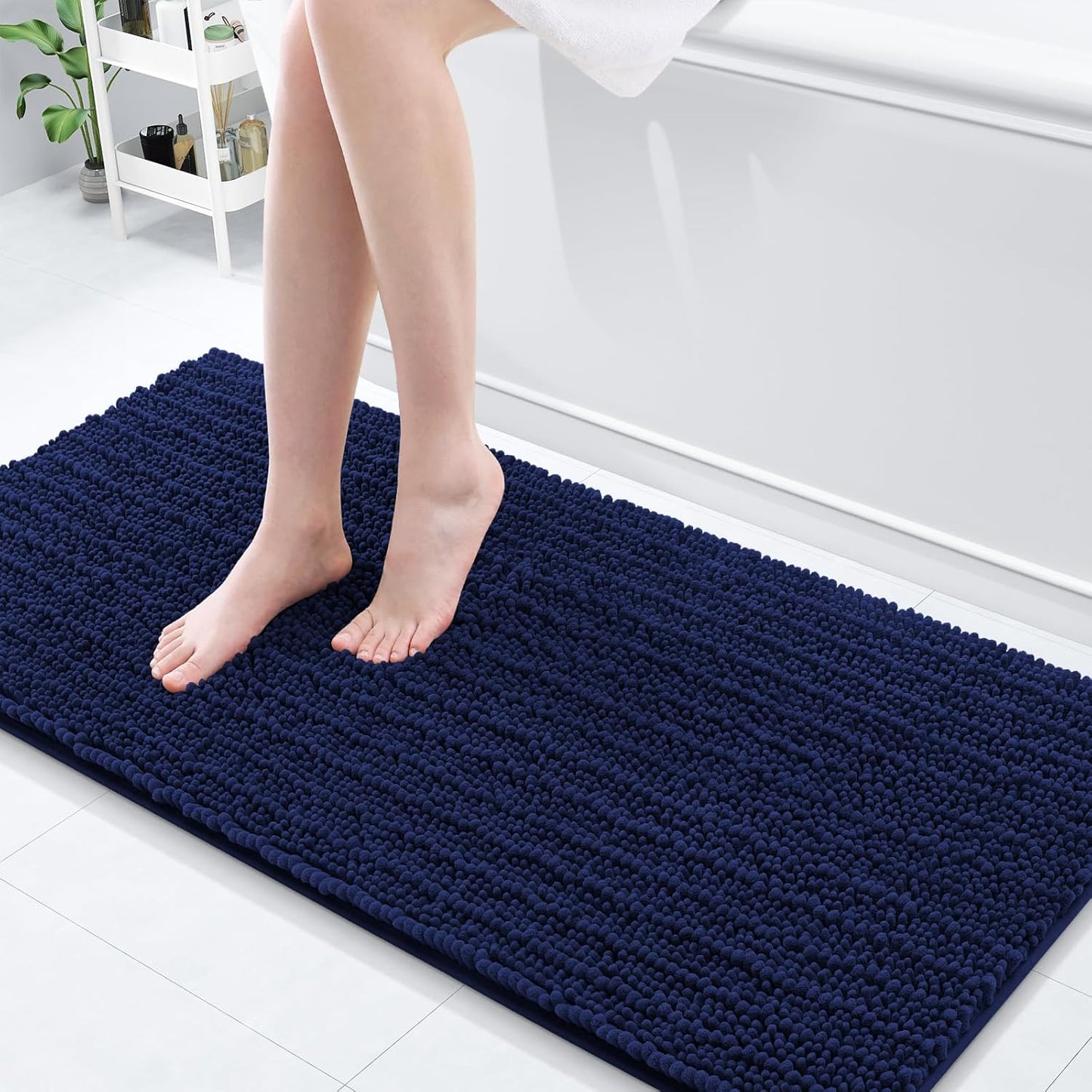 Arotive Luxury Chenille Bathroom Rug Mat, Extra Soft Thick Absorbent Shaggy Bath Rugs, Non-Slip Machine Wash Dry, Plush Bath Mats for Bathroom, Shower and Tub, 60x20, Navy