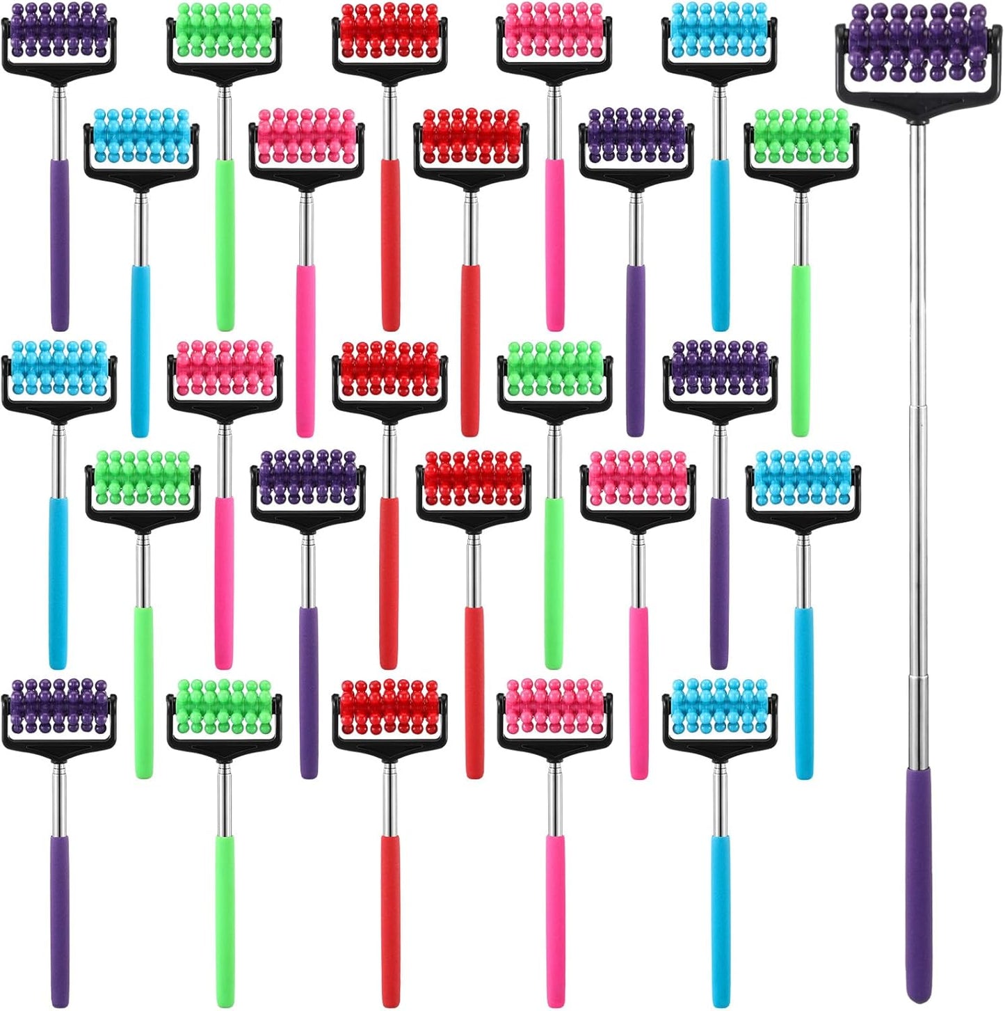 LemonRoad 25 Pieces Hand Massager Roller Bulk Telescopic Hand Roller for Muscle Massager Adjustable Back Neck Scratchers Stick Tool for Body Relax Christmas Stocking Stuffers Gift, Assorted Color