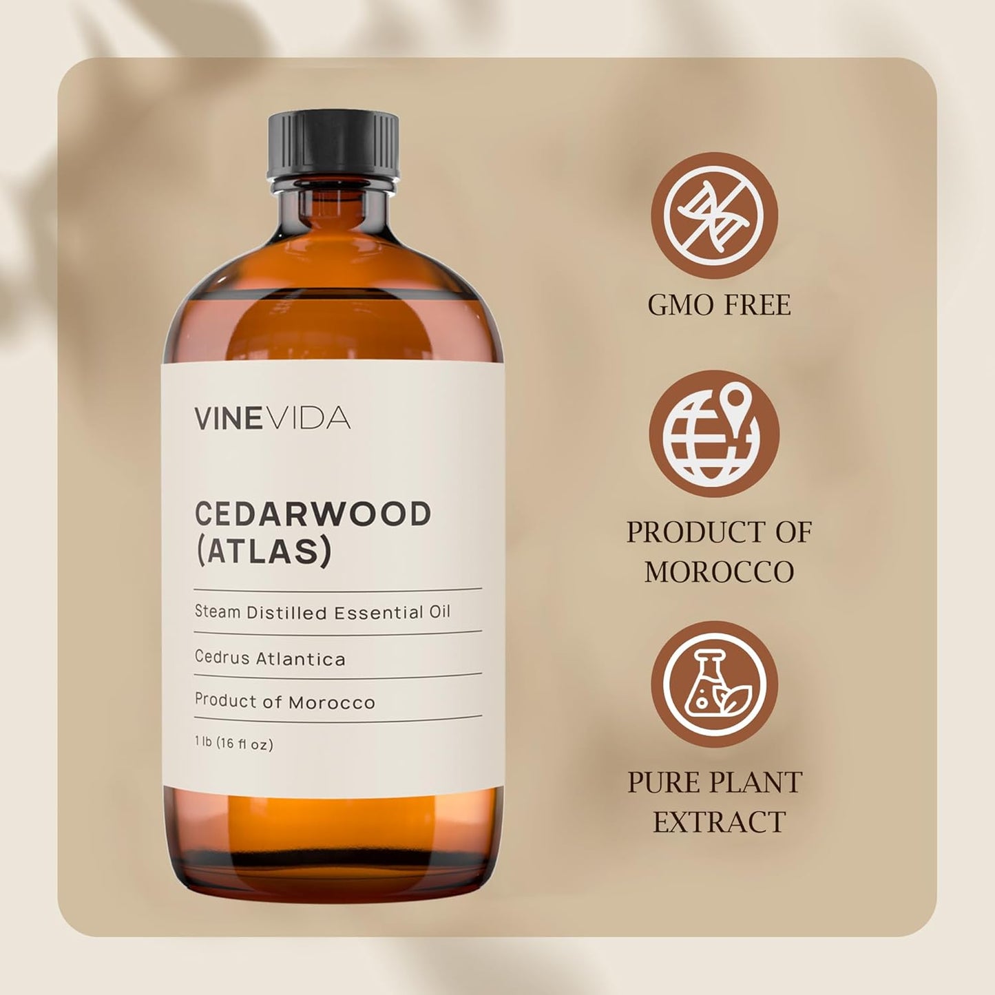 VINEVIDA Cedarwood Atlas Essential Oil 16 oz - Undiluted Candle Oil Scent for DIY Candlemaking - Bulk Essential Oil for Soap Making