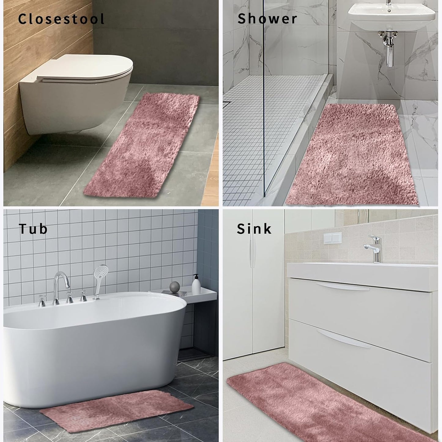 FIFU Bathroom Runner Rug 24" W x 48" L, Bath Mats for Bathroom, Bedroom & Kitchen, Non-Slip Rubber Latex Backing, Comfort & Soft Shower Bathmat & Carpet for Sink, Home & Hallways, Pink