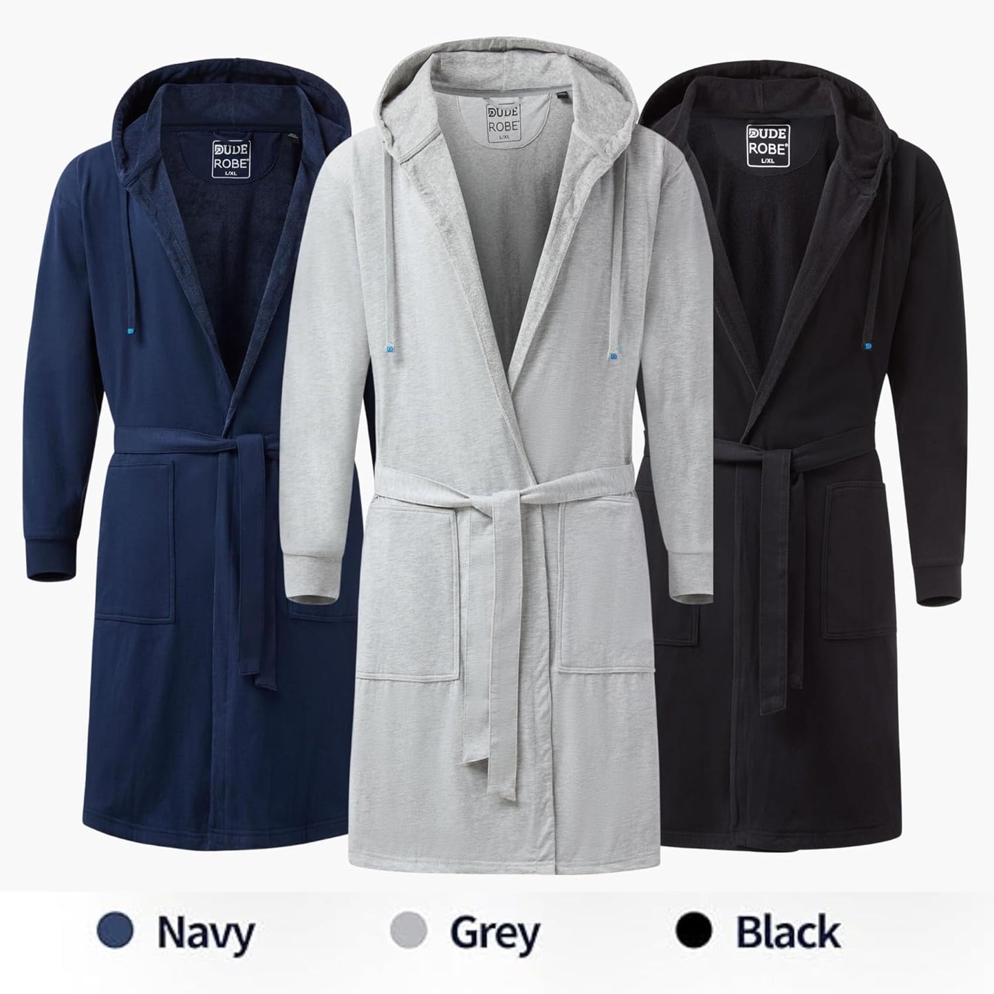 DudeRobe Men’s Hooded Bathrobe with Pockets, From Shark Tank, Soft, Comfy & Absorbent Cotton Robe for After Shower & Lounging