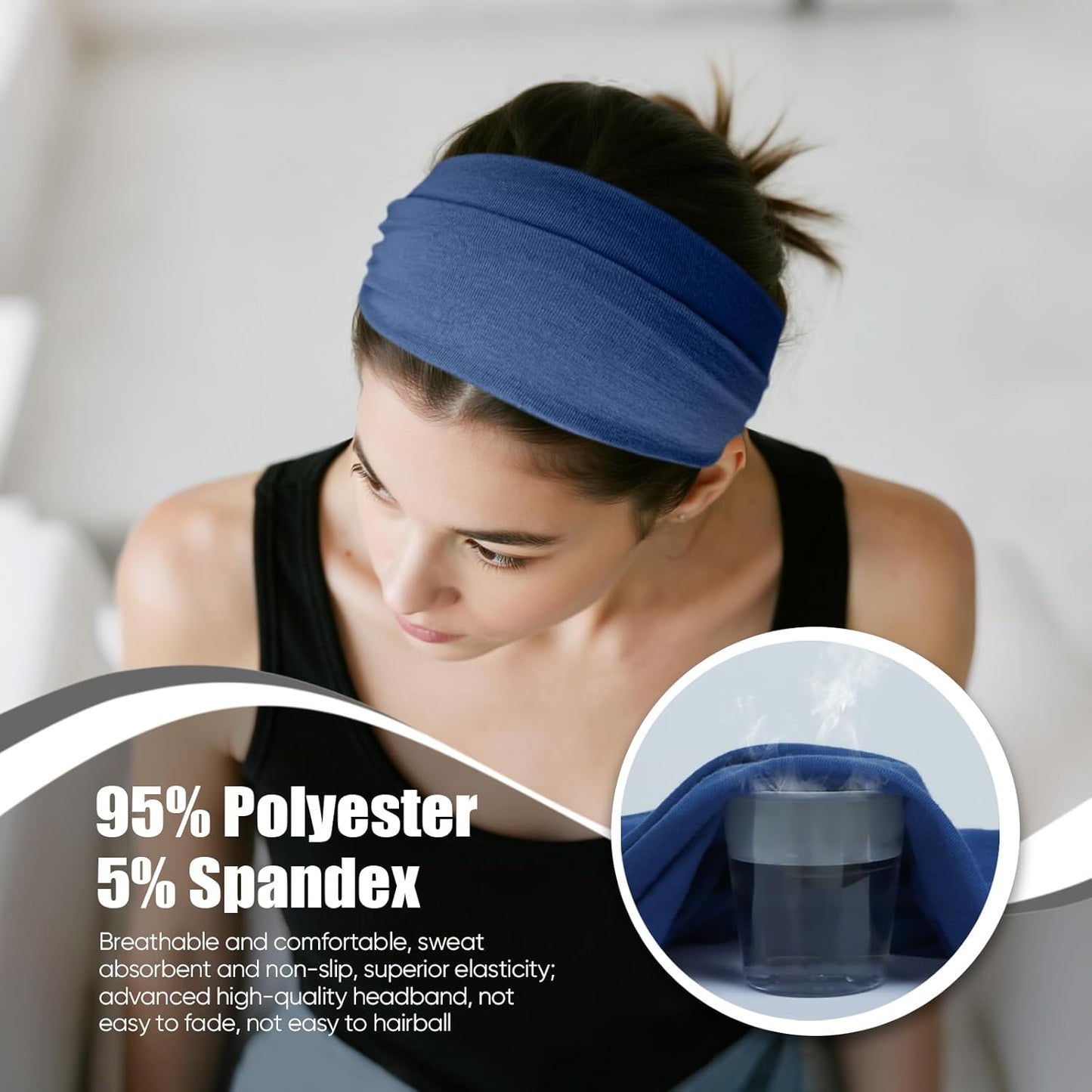 Headbands for Women, Non Silp Wide Hair Bands, Elastic Thick Head Bands, Stretchy Soft Sports Sweat Bands for Spa Workout Running Gym, Twist Knotted Cotton Cloth Turban Hair Accessories 6Pcs