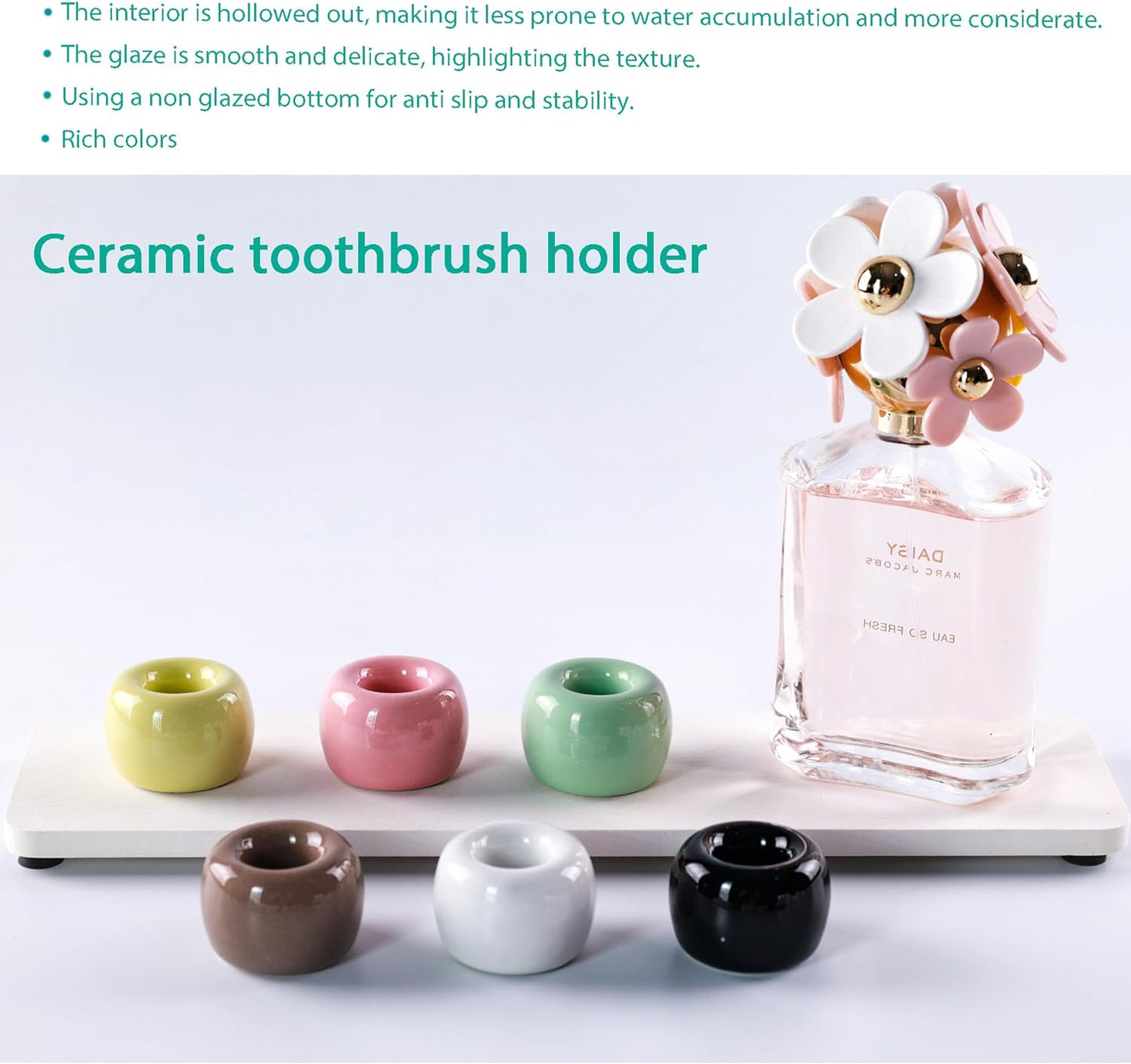 Set of 6 Sleek Mini Ceramics Toothbrush Holder, Small Ceramic Ring, Perfect Size for Bathroom Vanity Countertops