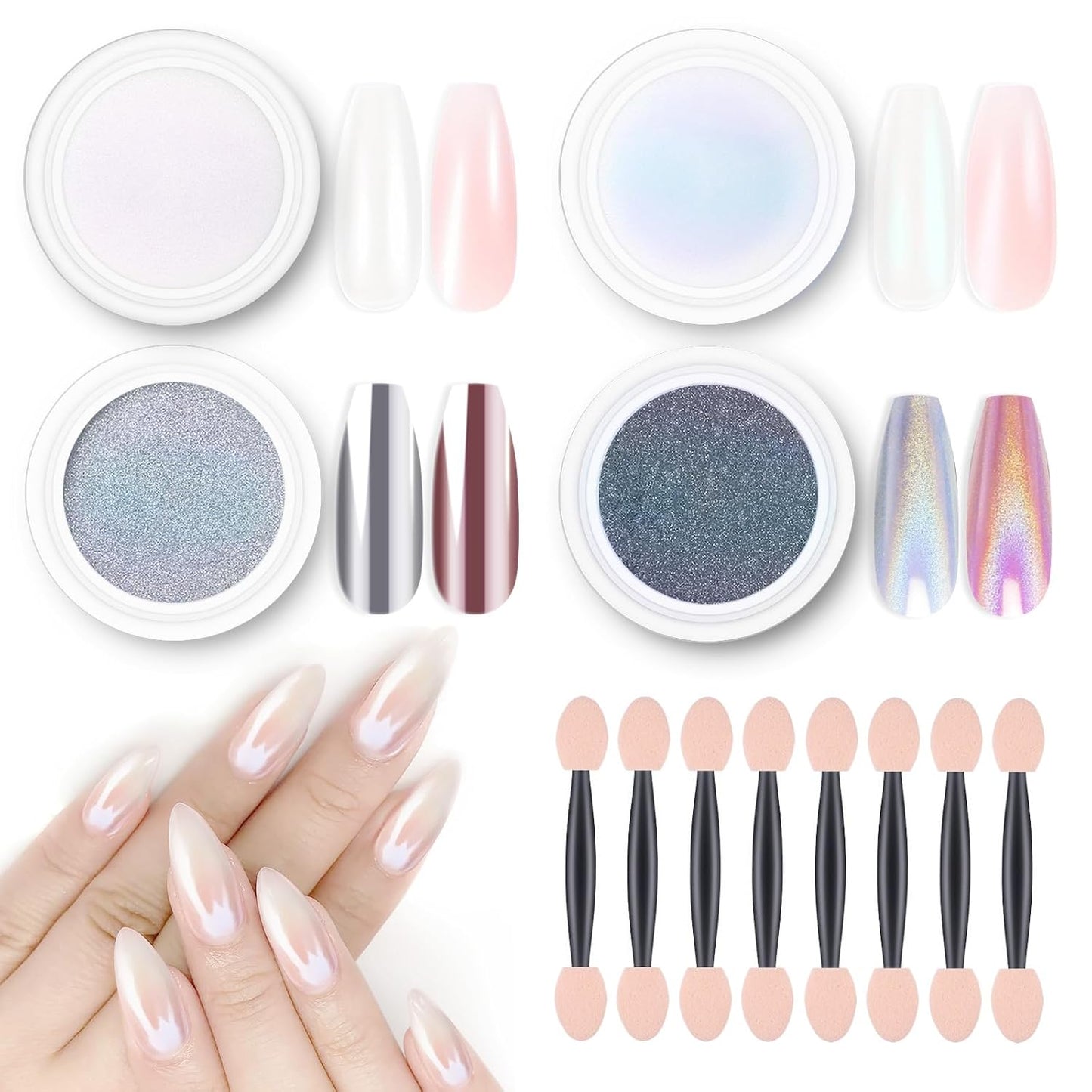 Artdone Chrome Nail Powder Magic White Pearl Kit Mirror Effect Silver Metallic Holographic Dip Nail Powder Decoration Iridescent Aurora Mermaid Pigment