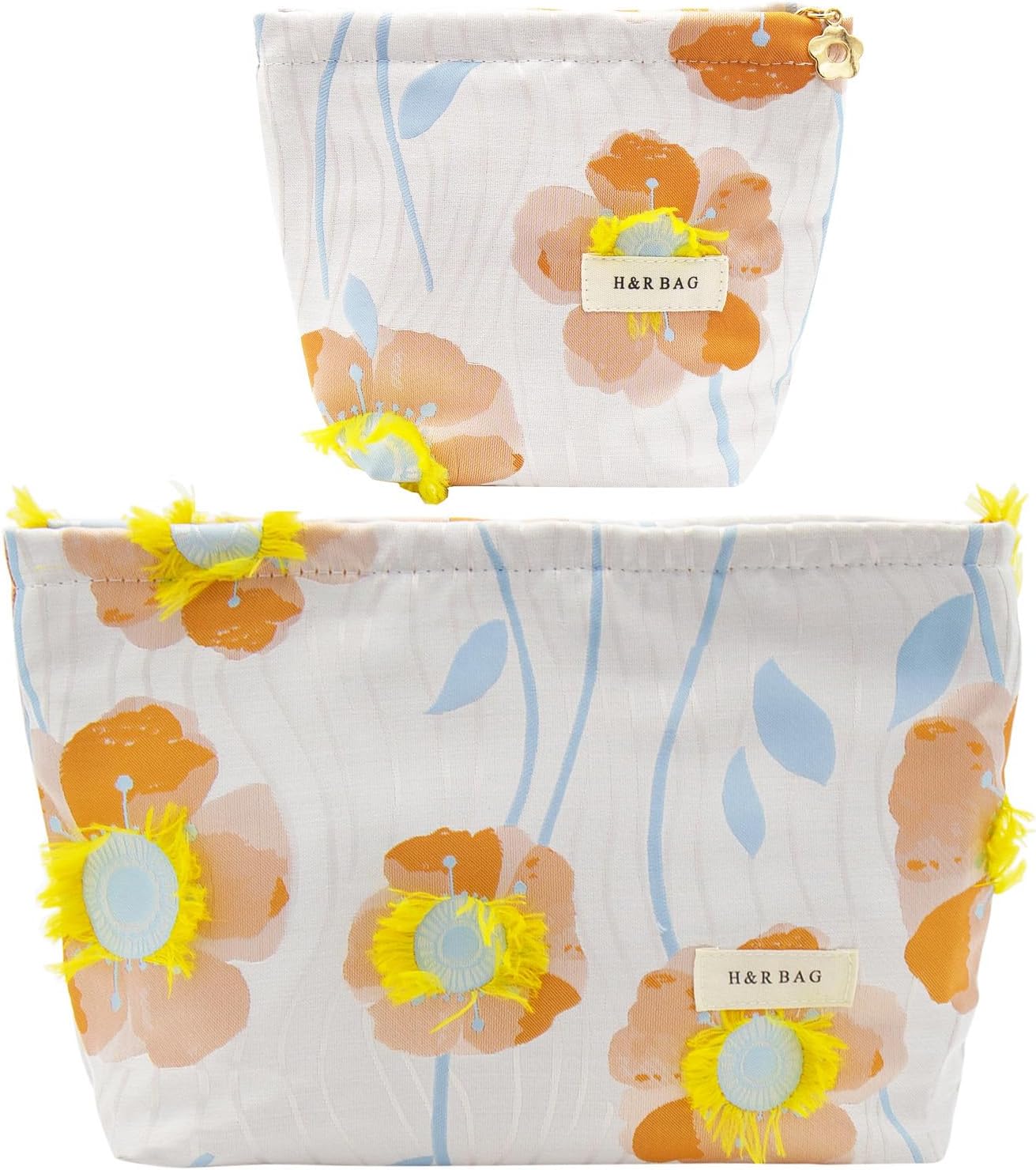 2 Pcs Makeup Bags, Large Cosmetic Bag Travel Toiletry Bag Organizer for Women, Embroidery Craft, Floral Makeup Bag Small Cosmetic Pouch Purse with Zipper Gifts for Girls Teen