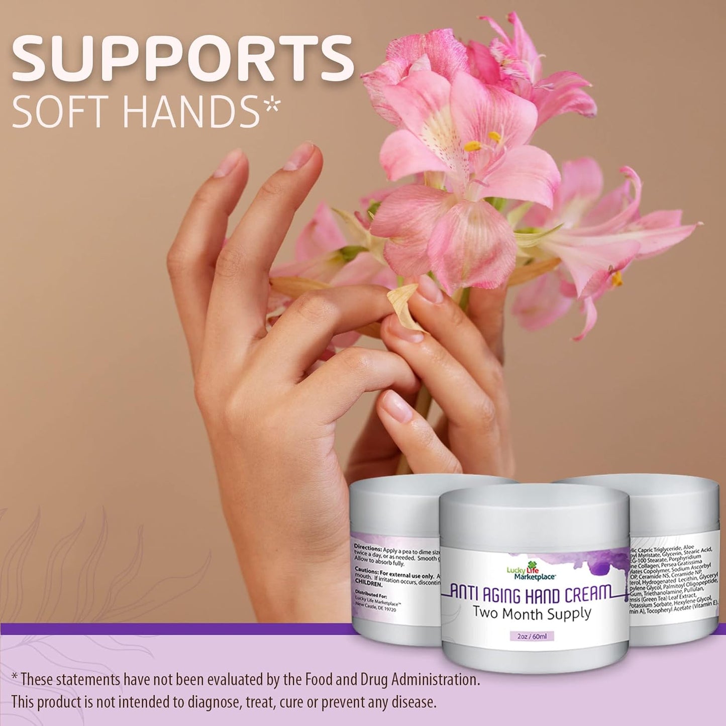 ANTI AGING HAND CREAM - 2 Month Supply - Help Soften, Smooth, & Protect Hands & Cuticles with Vitamin A, Vitamin C, Vitamin E, Collagen, & Ceramides - Promote Younger Looking Skin - Dry Skin Relief