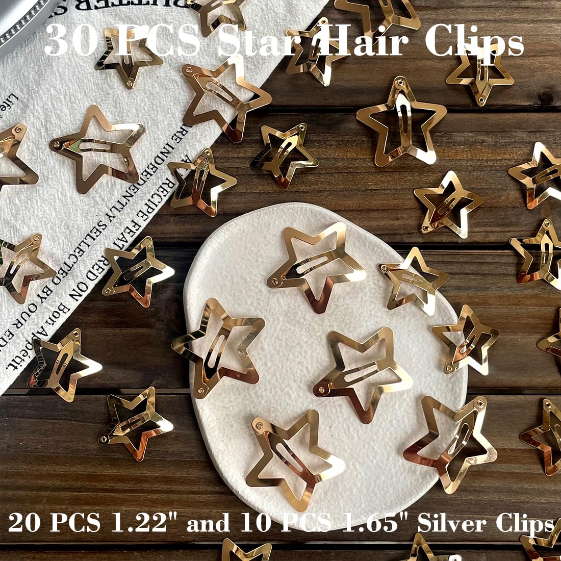 30 PCS Gold Star Hair Clips,20PCS 1.22"Star Hair Clip and 10 PCS 1.65"Star Hair Clips Snap Star Hair Accessories Non Slip Star Clips for Girls Women Gold Accessories Gold Metal Hair Clips