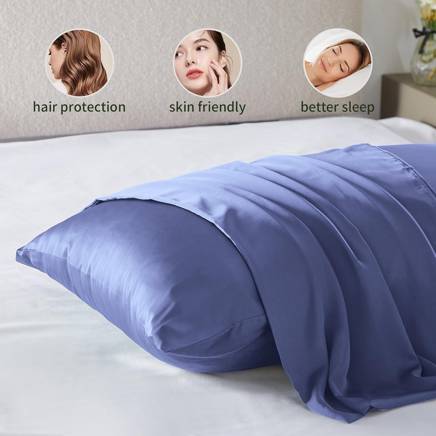 Pillowcase for Hair and Skin Mulberry Silk Soft Breathable Smooth Both Sided Natural Pillowcase with Zipper Beauty Sleep 1 Pc for Gift (Standard, Cornflower Blue)
