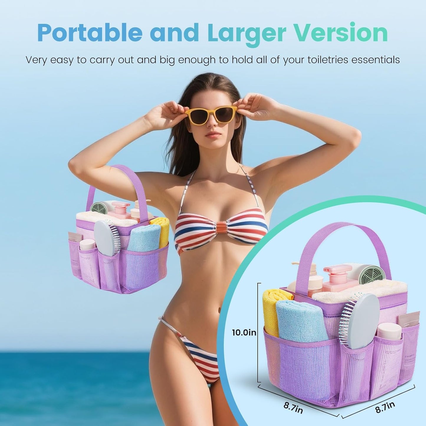 Camping Essentials Shower Caddy Portable for College Dorm Room Essentials for Girls with 9 Pockets,Large-Capacity Shower Caddy Dorm Basket,Quick Dry Shower Bag for Gym,Travel,Swim,Beach-Purple