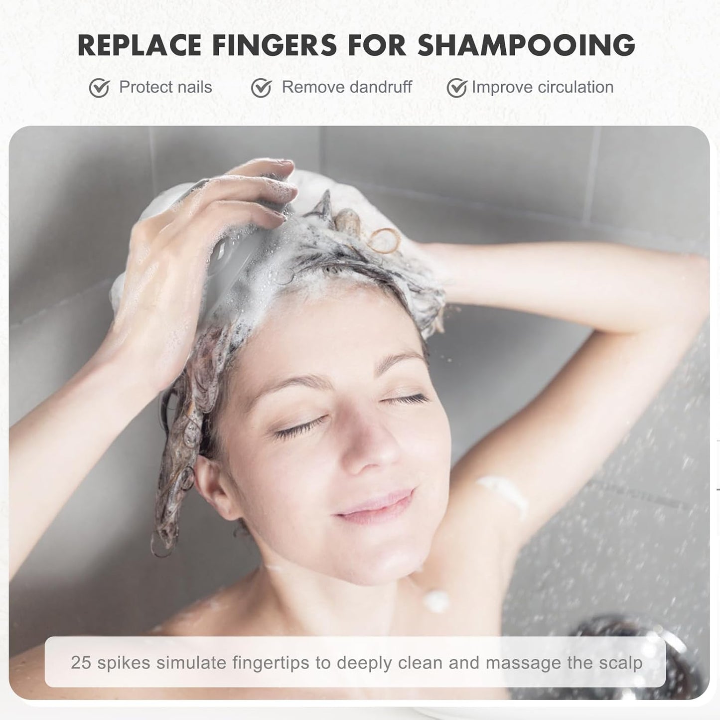 FREATECH Massager Shampoo Brush with Soft Silicone Bristles for Scalp Care, Shower Hair Scalp Scrubber Exfoliator for Dandruff Removal and Hair Growth, Wet & Dry for Men, Women and Kids, Grey