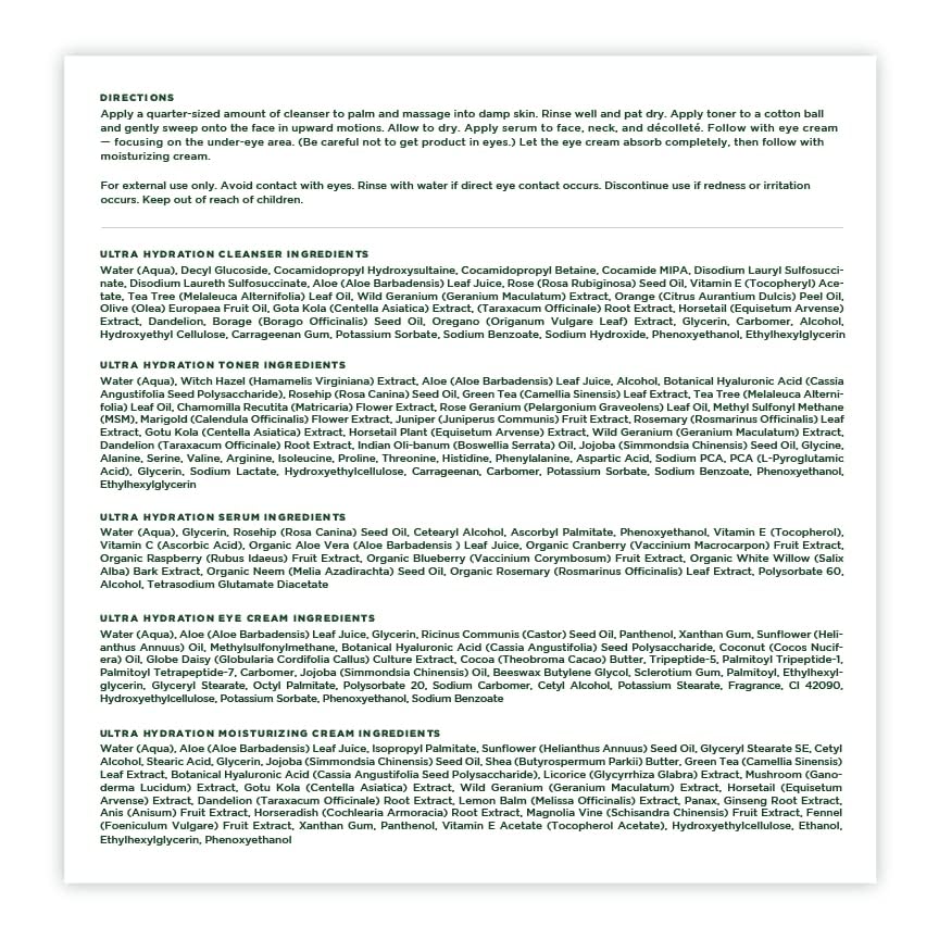 Tree of Life Beauty Ultimate Skin Care Set, Firming, Hydrating, Moisturizing, Complete Face Care Regimen - Ultra Hydration Collection 5pack