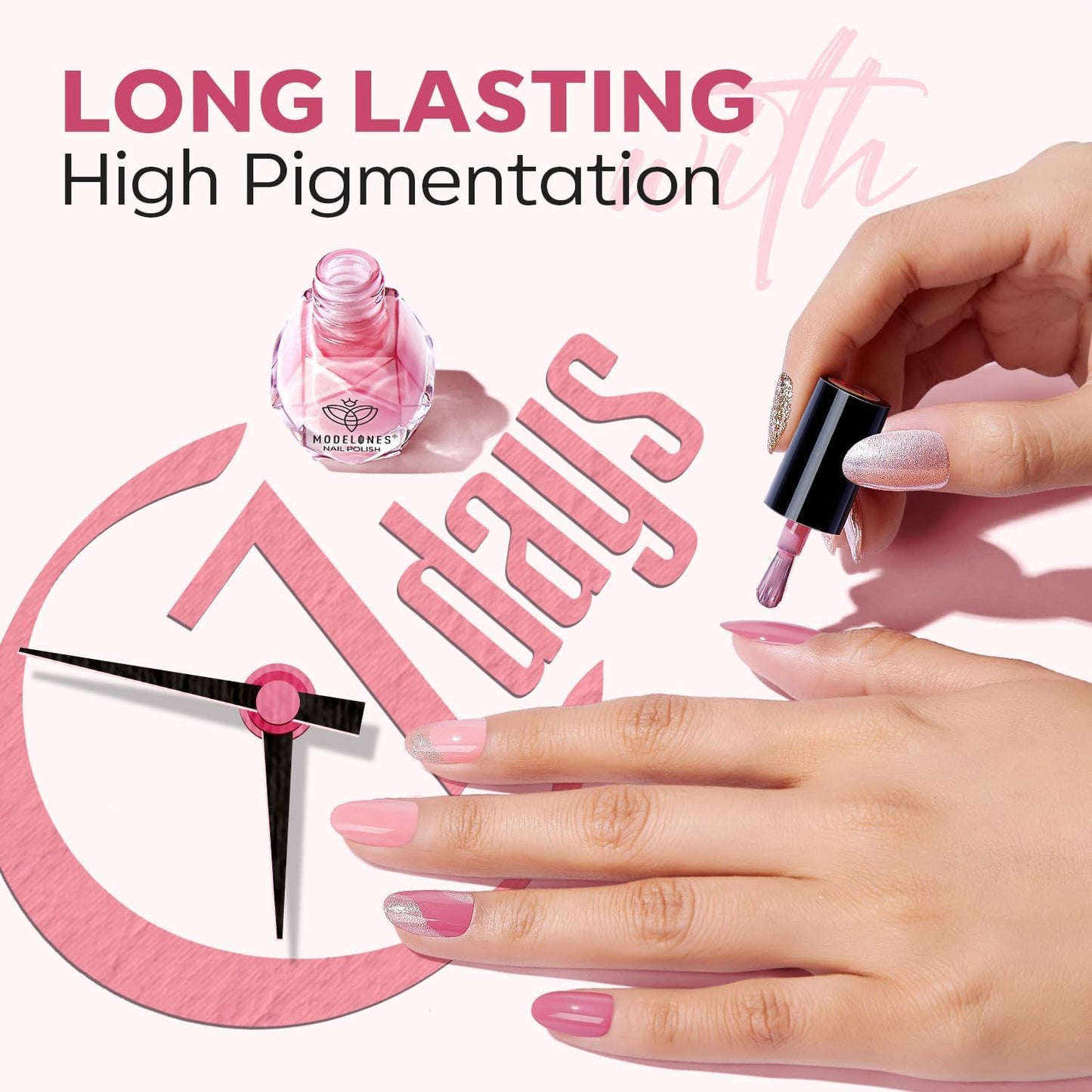 modelones Nail Polish Set 12 Colors Nude Pink Quick Dry Mini Nail Lacquer Kit, Neutral Shimmer White Glitter Finger Toe Nail Polish Bulk Manicure DIY Nail Art Salon Travel Home Gift for Women Girls