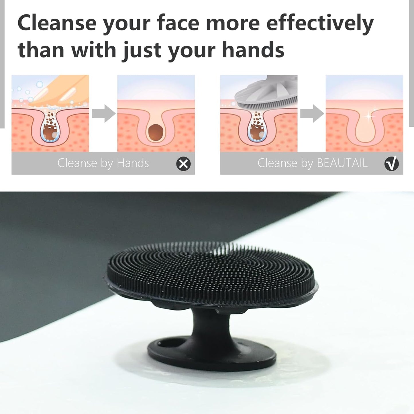 Silicone Face Scrubber 2 Pack, Manual Facial Cleansing Brush, Gentle Face Exfoliator for Sensitive Skin, Skin Care Exfoliating Face Brush for Men and Women, Black+Starlight