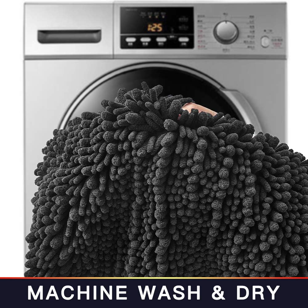 Walensee Bathroom Rug Non Slip Bath Mat (36x24 Inch Dark Grey) Water Absorbent Super Soft Shaggy Chenille Machine Washable Dry Extra Thick Perfect Absorbant Best Large Plush Carpet for Shower Floor