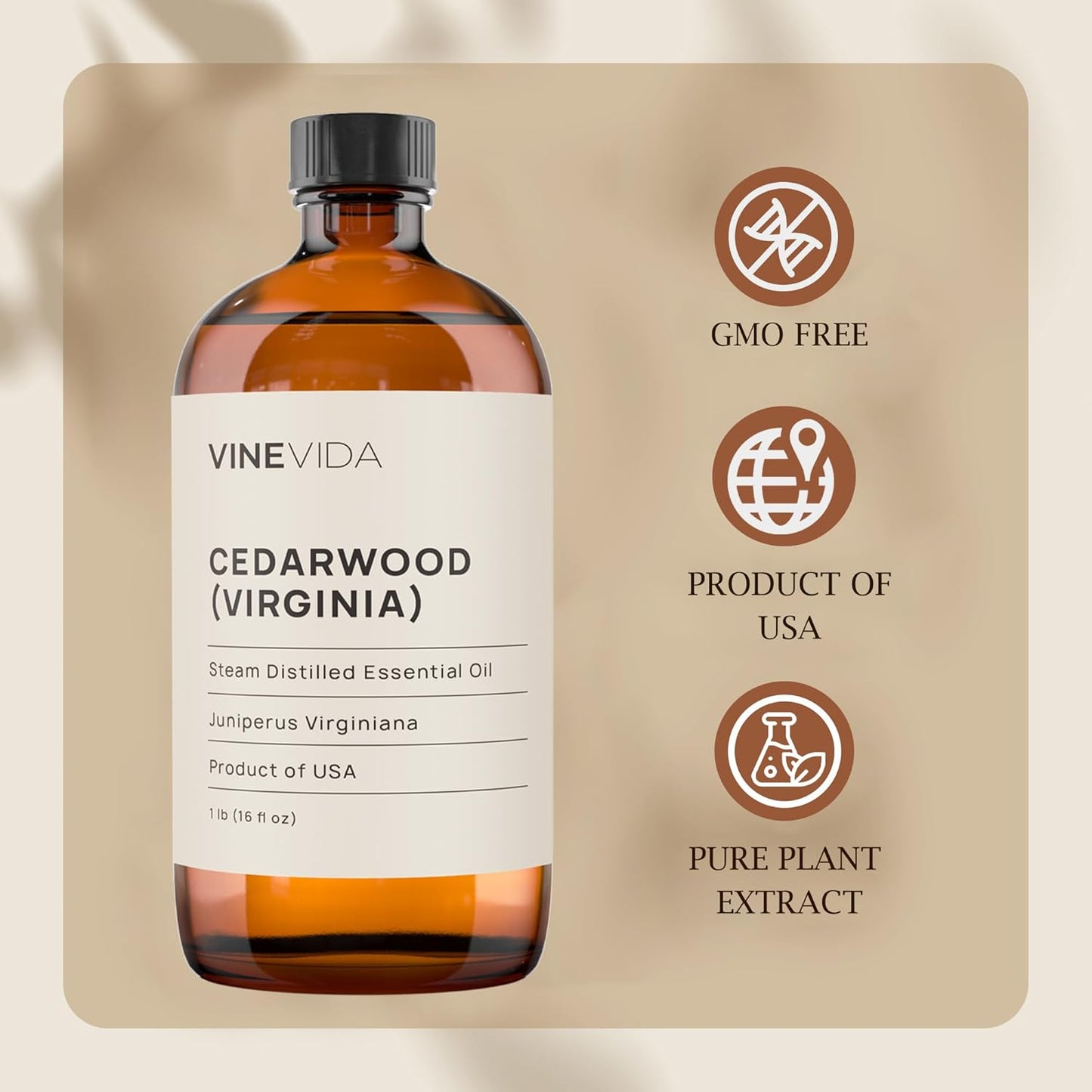 VINEVIDA Cedarwood (Virginia) Essential Oil 16 oz - Undiluted Candle Oil Scent for DIY Candlemaking - Bulk Essential Oil