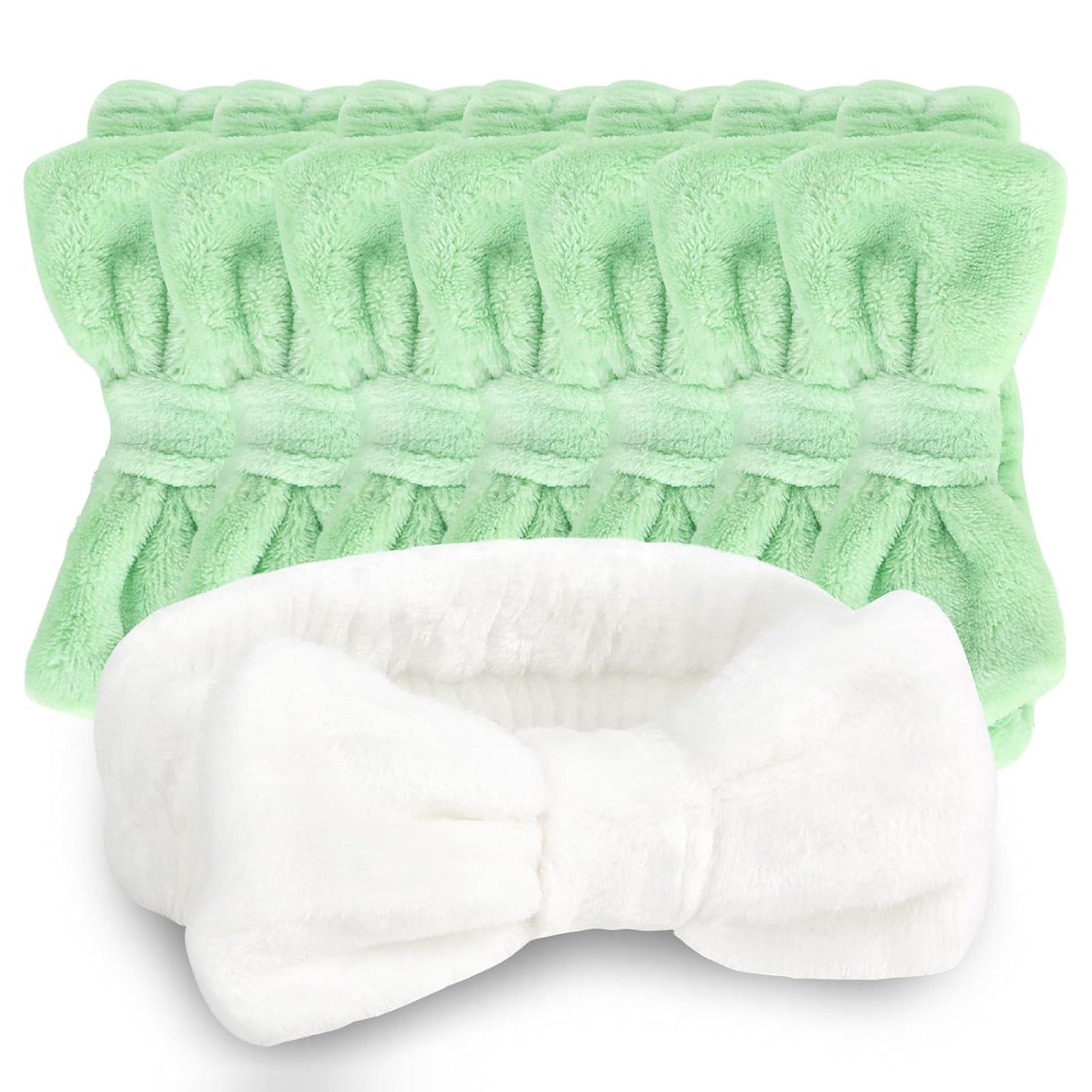 CIEHER 8 Pcs Hairband Set for Bachelorette Party Favors - 1 White + 7 Green, Hair Accessories for Bride Bridesmaid, Securing Hair for Skincare Makeup Headbands Face Wash Headbands for Women