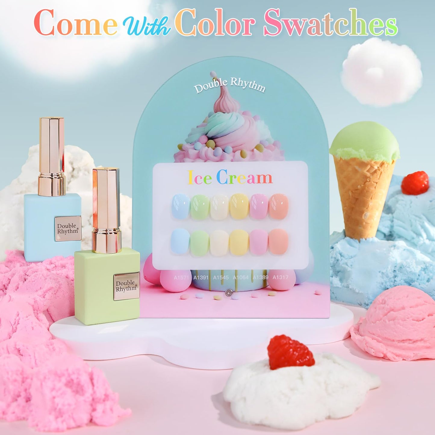 Double Rhythm 6 Pcs 15 ML Gel Polish Set Same Color Same Bottle Soak Off Gel Polish Kit Nail Art Manicure Salon DIY at Home for Women (Blue Green Beige Yellow Pink Orange-T6-9)